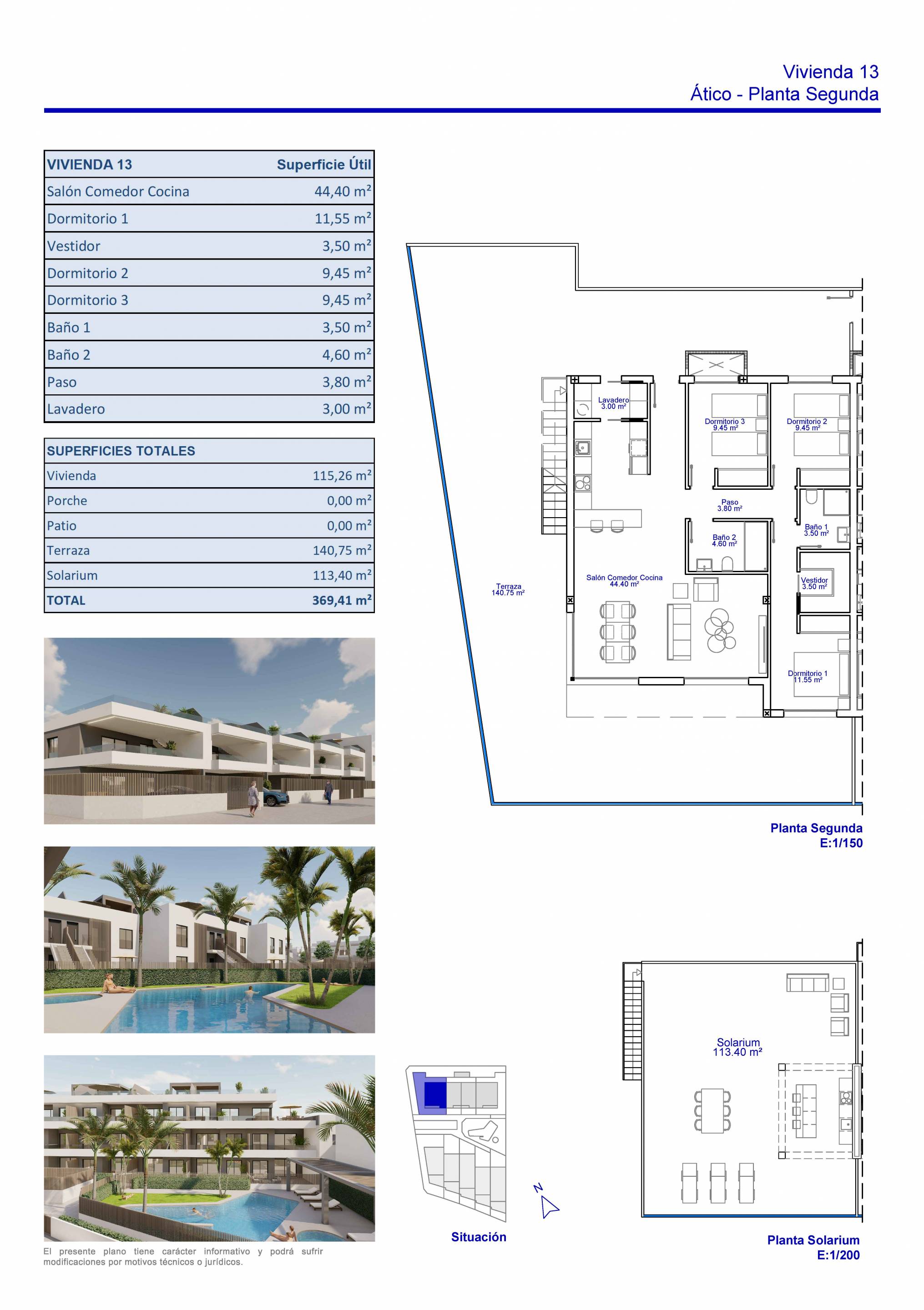 Floor plan of 3-bedroom penthouse on second floor, Zona Pueblo