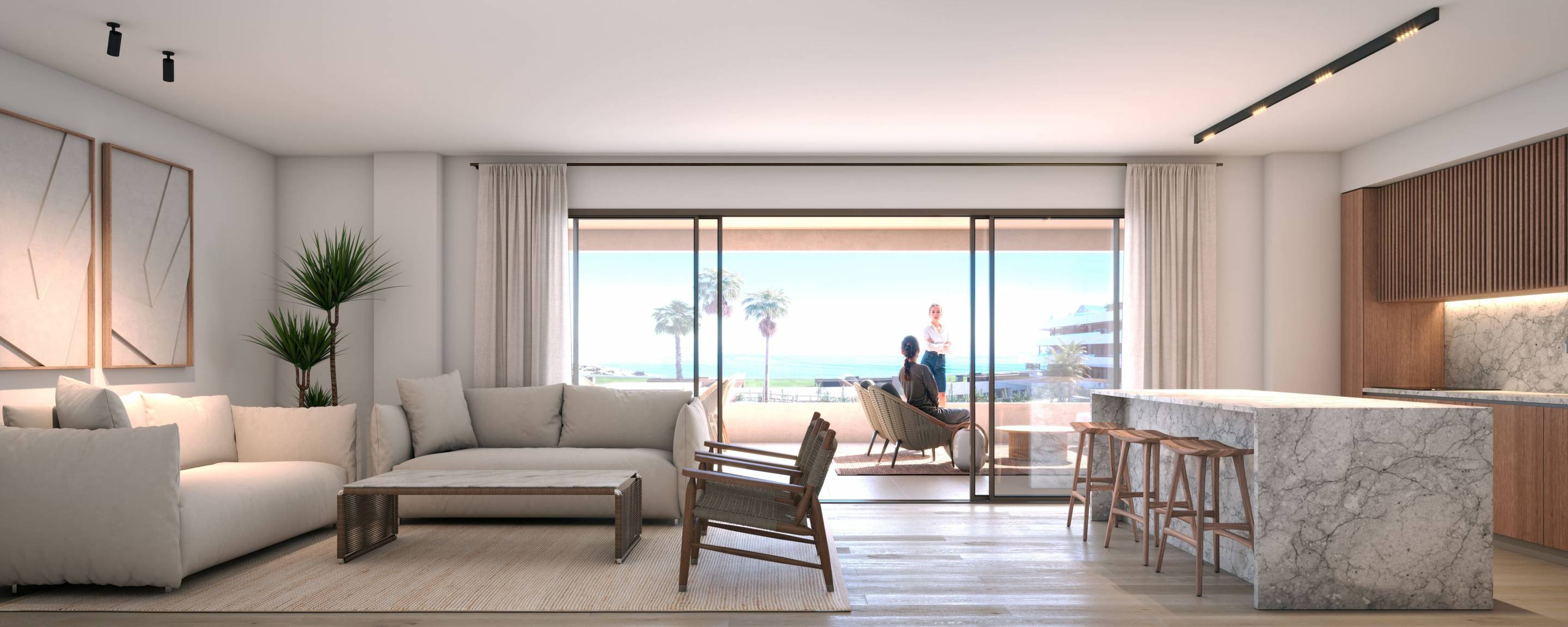 Private terrace of ground-floor apartment in Bahia de las Rocas, Manilva