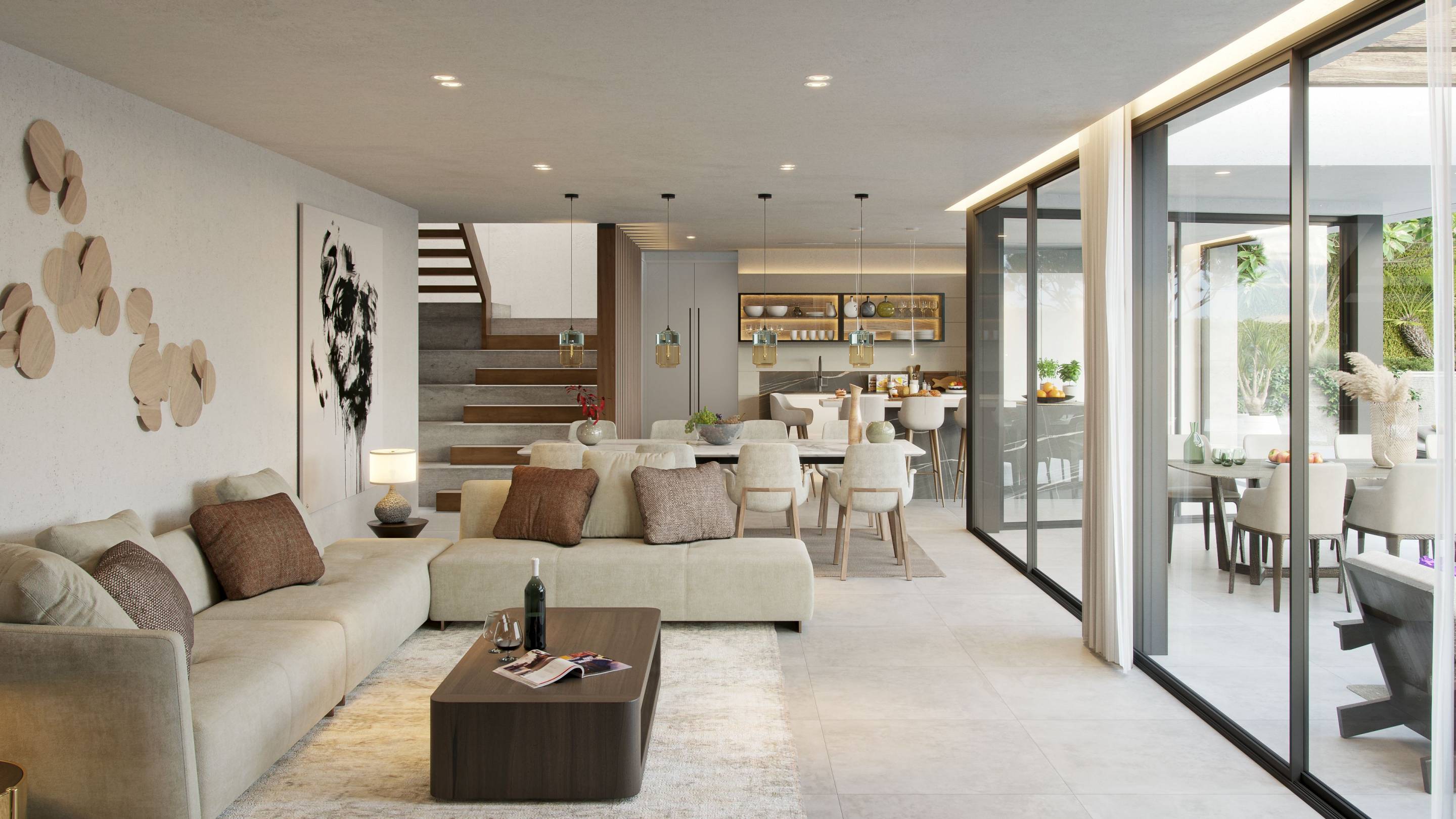 Private pool and surrounding terrace of new-build villa in Pinares de San Antón, Málaga