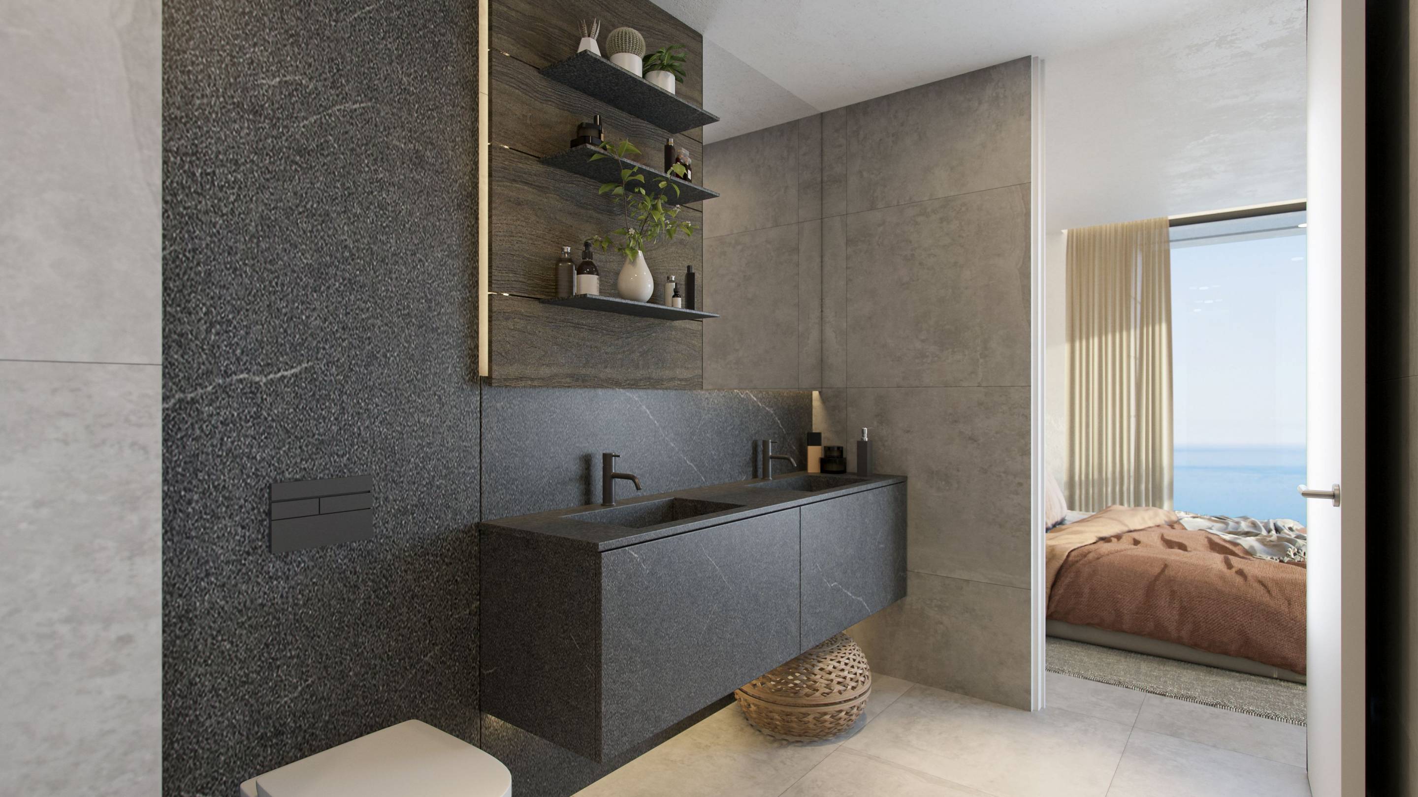 Bathroom with contemporary fittings in 4-bedroom new-build villa, Pinares de San Antón, Málaga