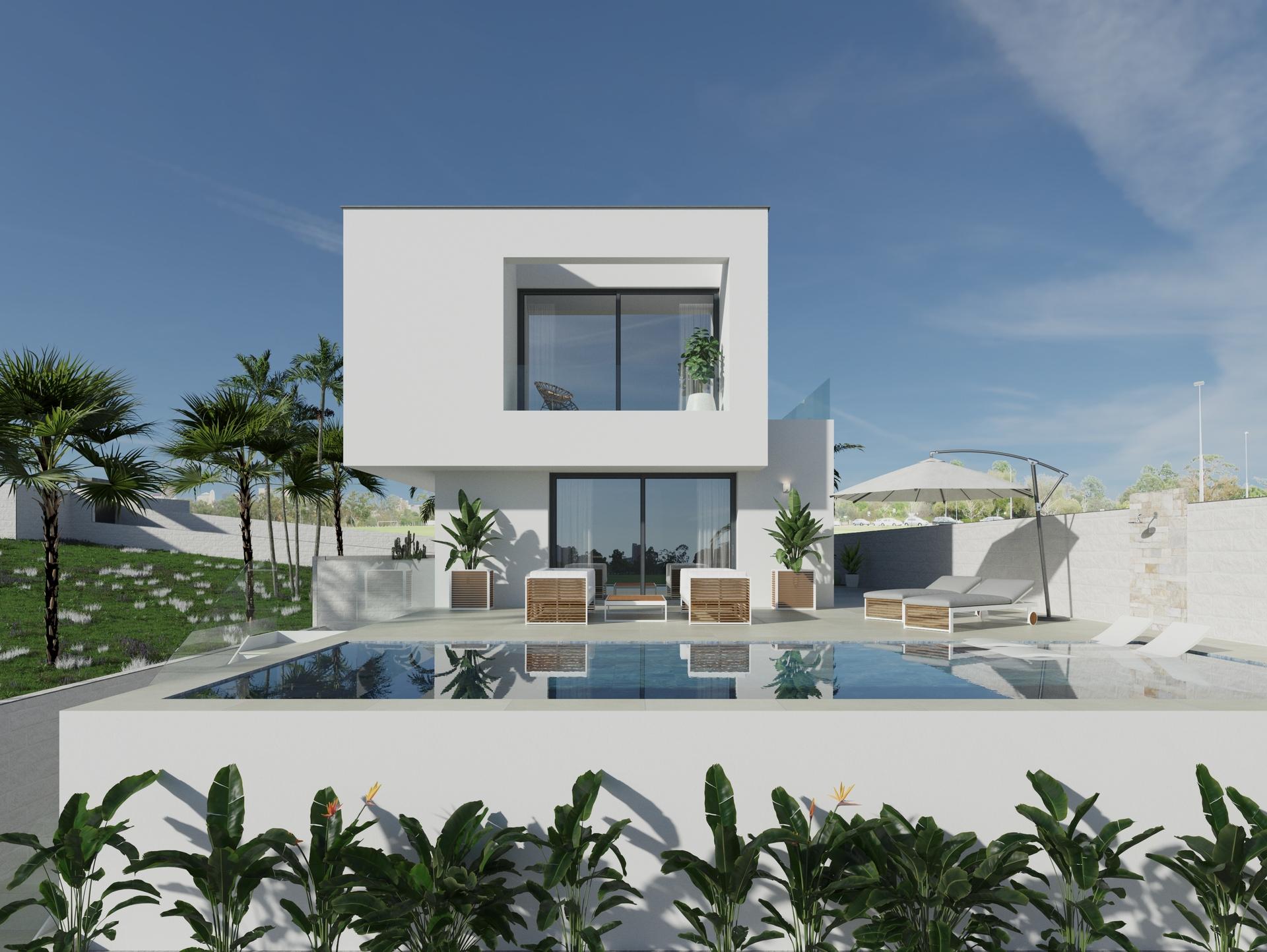 Open-plan kitchen and living space from alternate angle, new-build villa, Ciudad Quesada