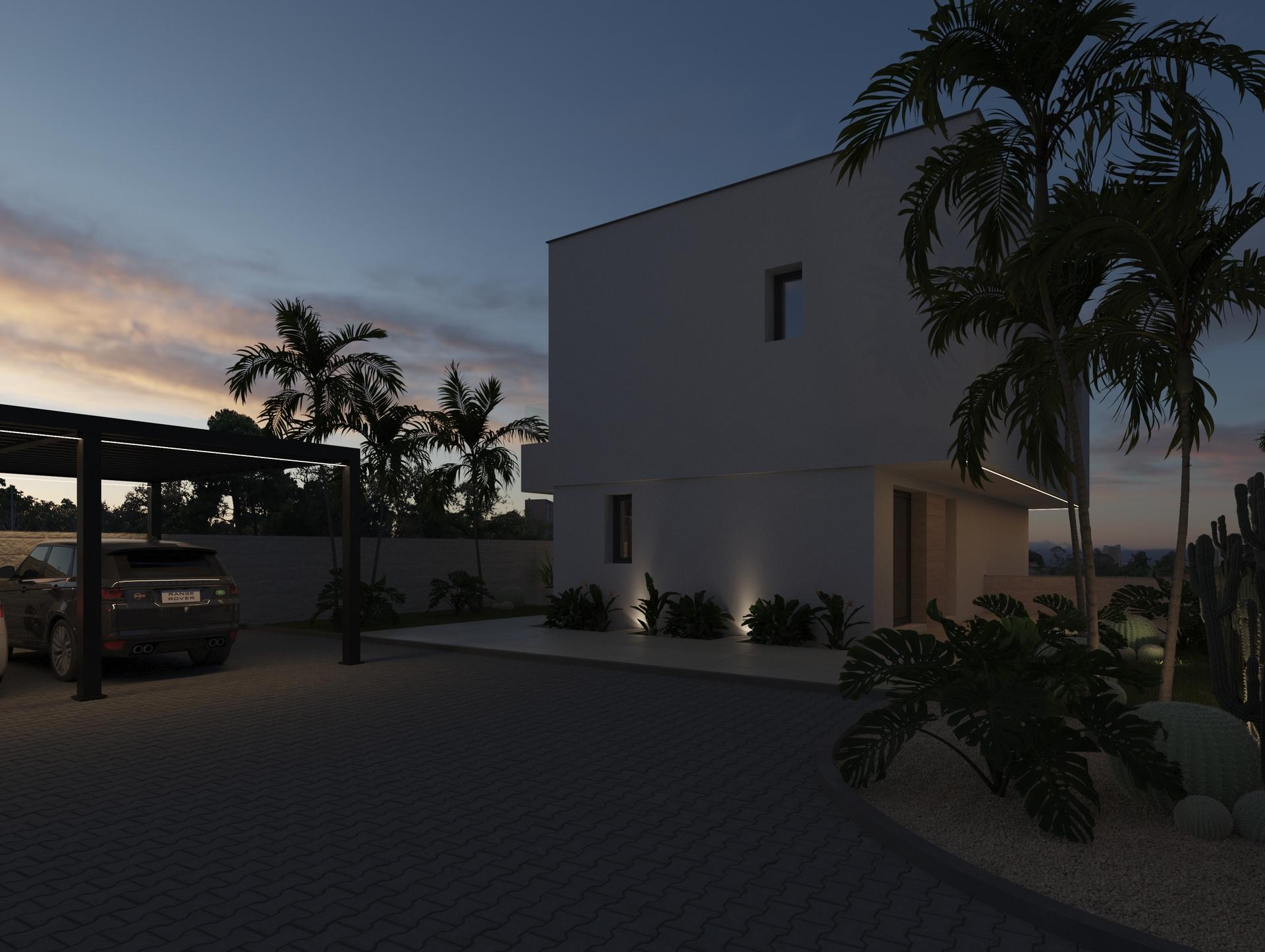 Lounge seating area with floor-to-ceiling glazing, new-build villa, Ciudad Quesada