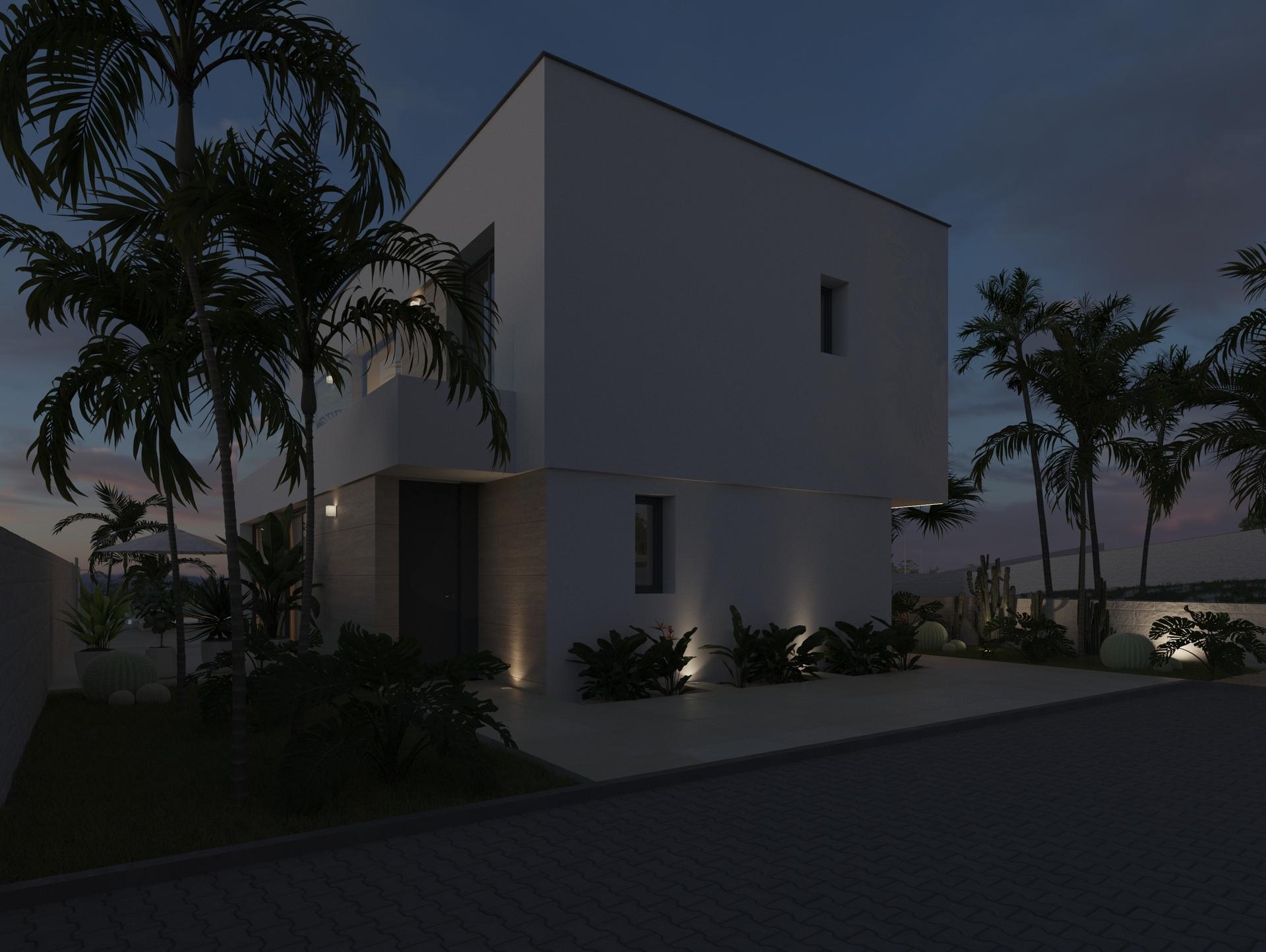 External render and architectural facade detail, new-build villa, Rojales
