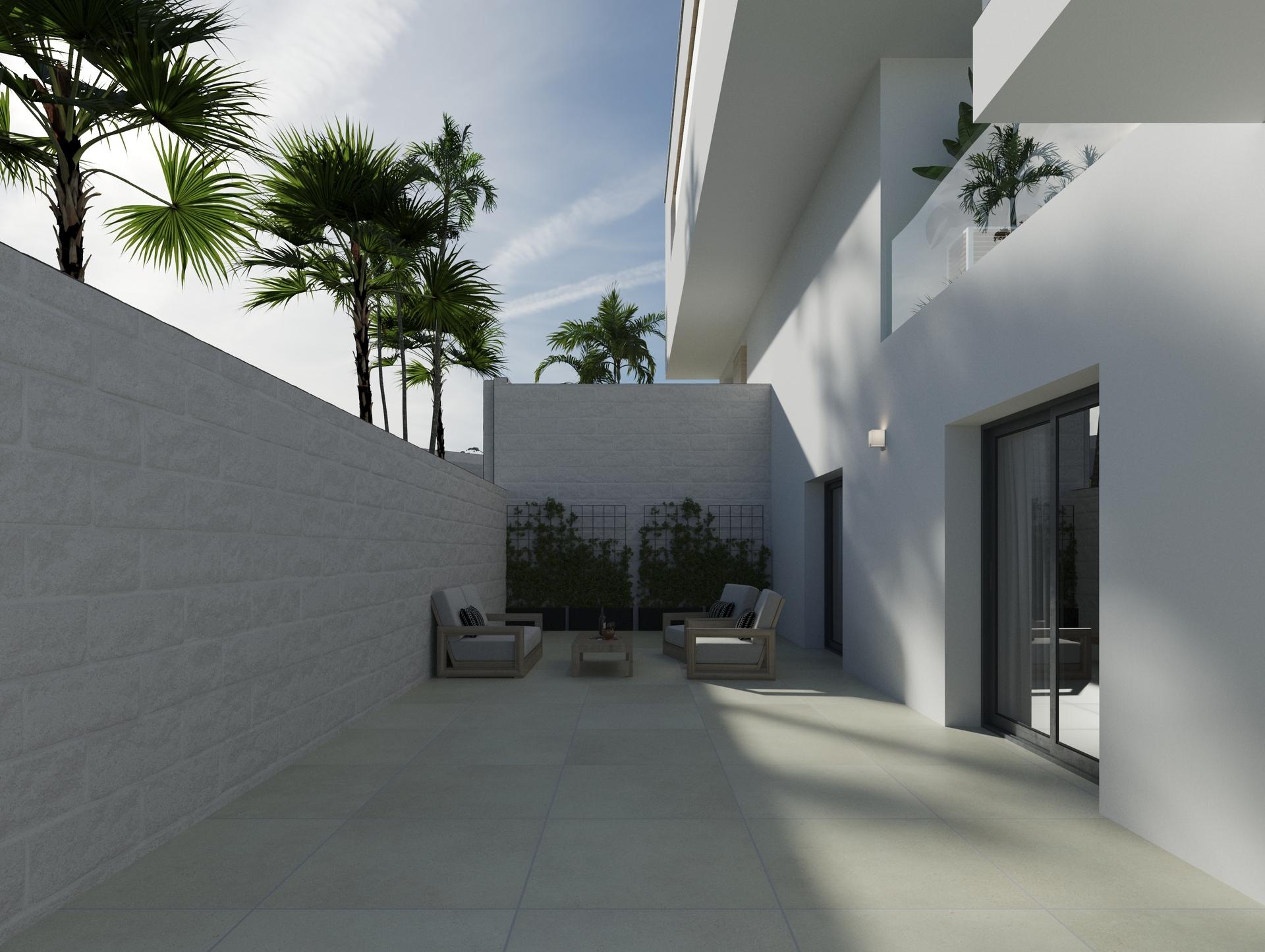 Dusk exterior of new-build villa with external lighting, Ciudad Quesada, Rojales