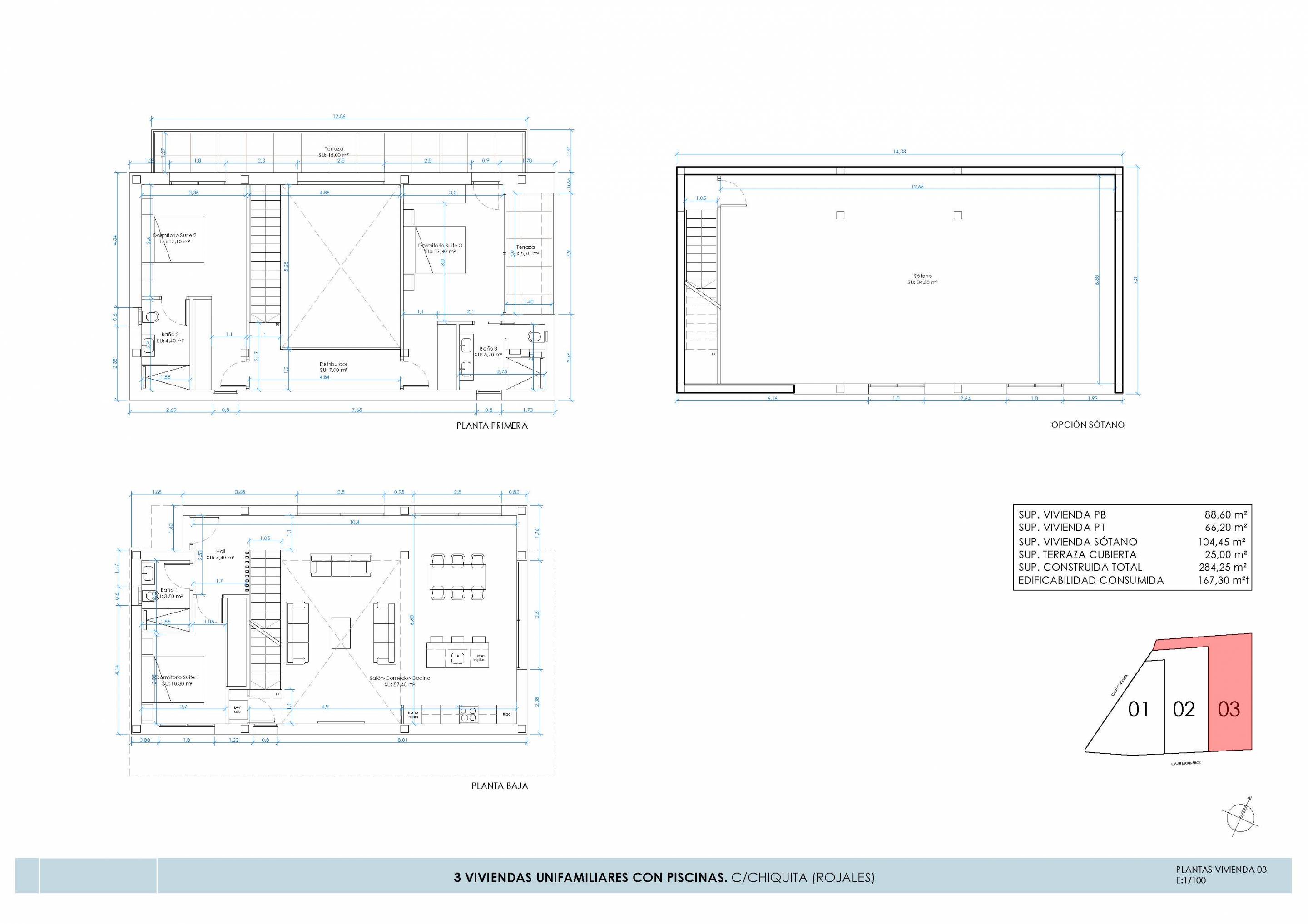 Floor plan of 3-bedroom new-build villa at 284m², Centro de la Ciudad Quesada, Rojales