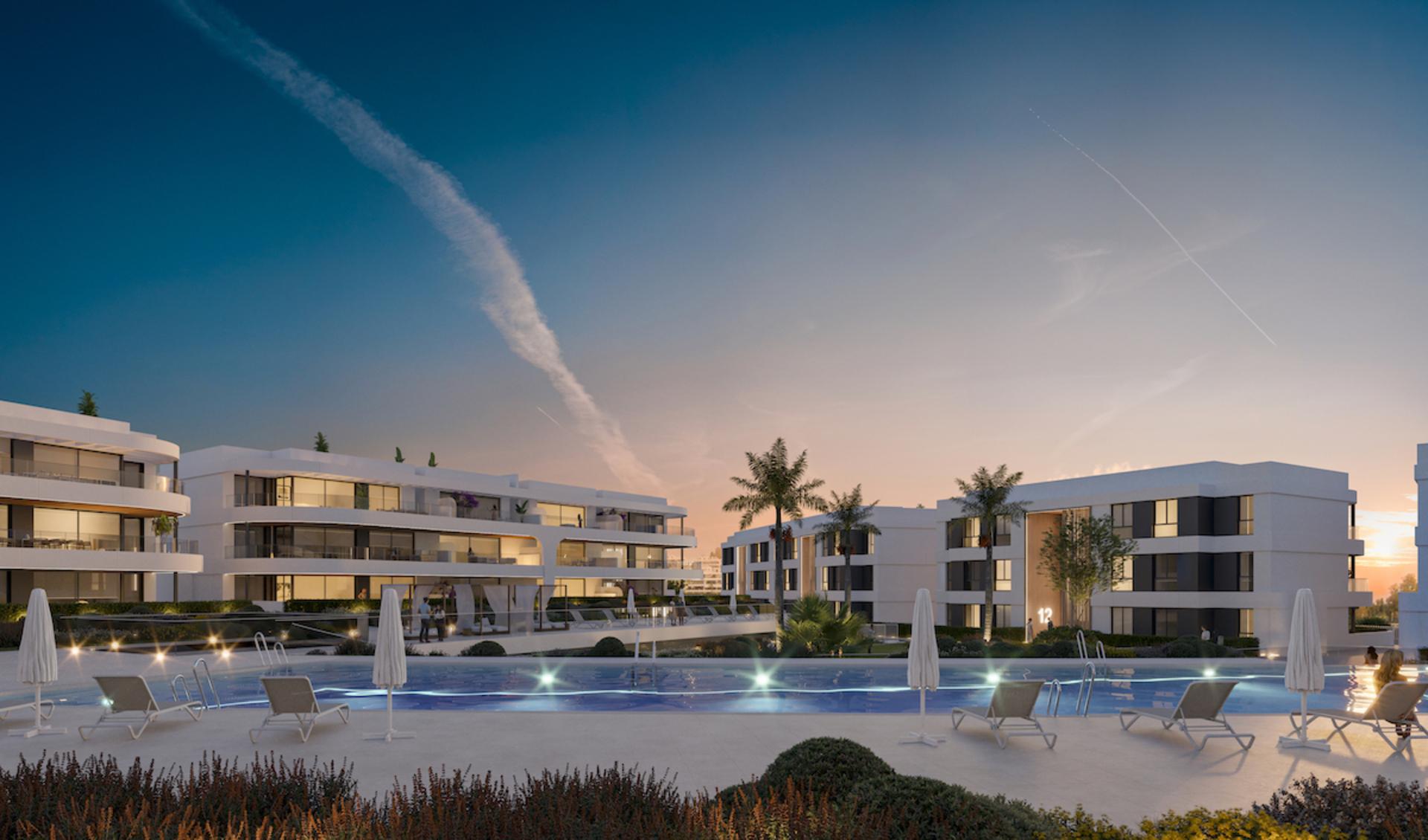 Living room showing wall and floor finishes in 2-bedroom new-build apartment, Atalaya, Estepona