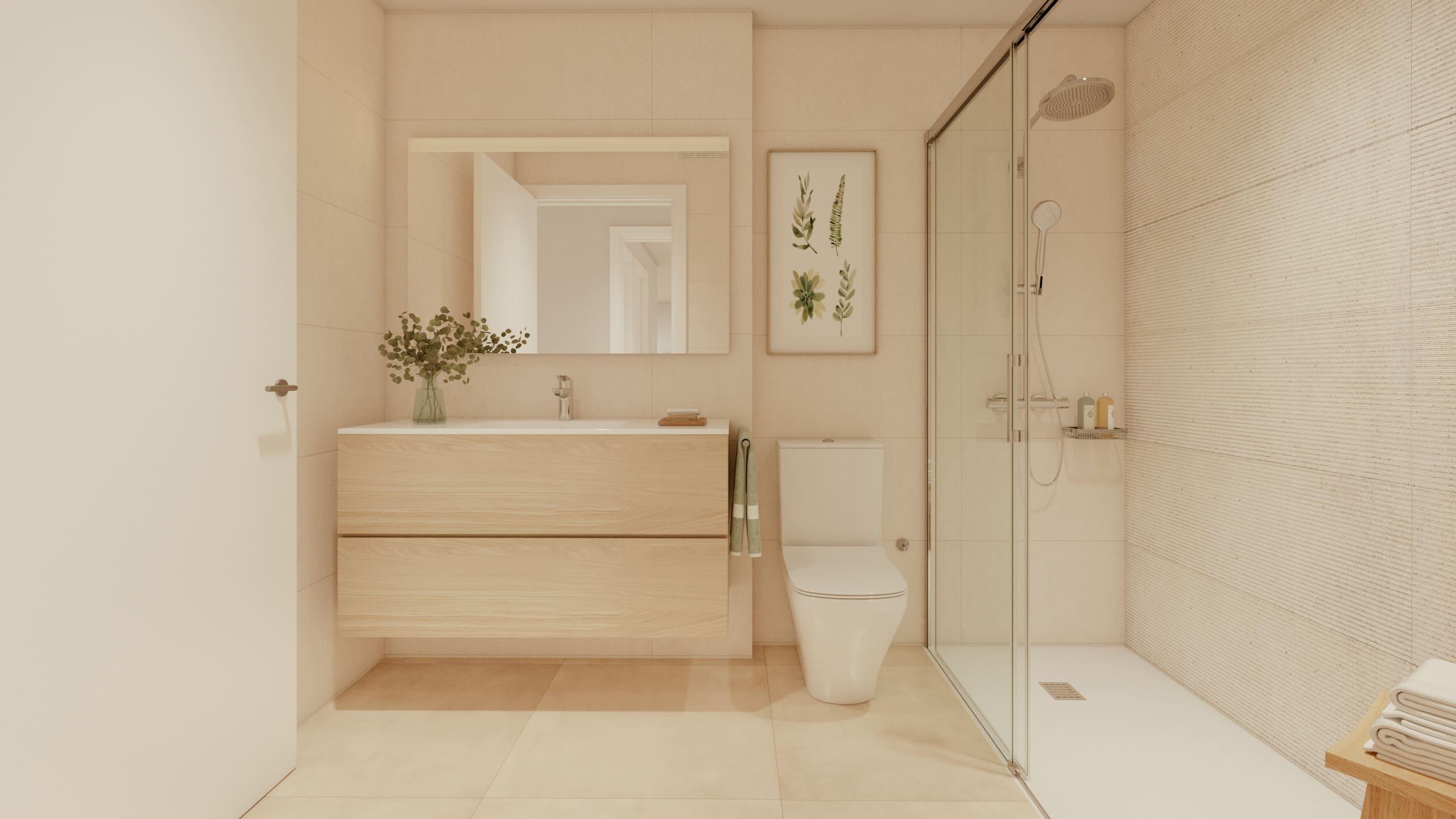 Master bedroom with built-in wardrobes in ground-floor new-build apartment, Las Mesas, Estepona