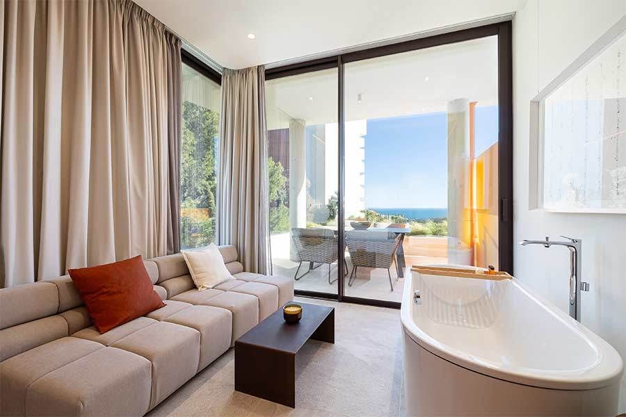 Poolside terrace in new-build development, El Higuerón, Fuengirola