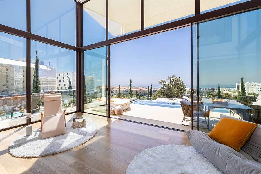 Elevated view from solarium level of new-build villa, El Higuerón, Fuengirola