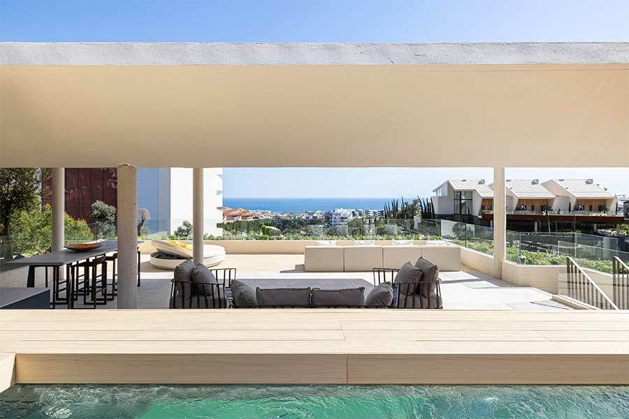 Bedroom with glazed terrace door in new-build villa, El Higuerón, Fuengirola