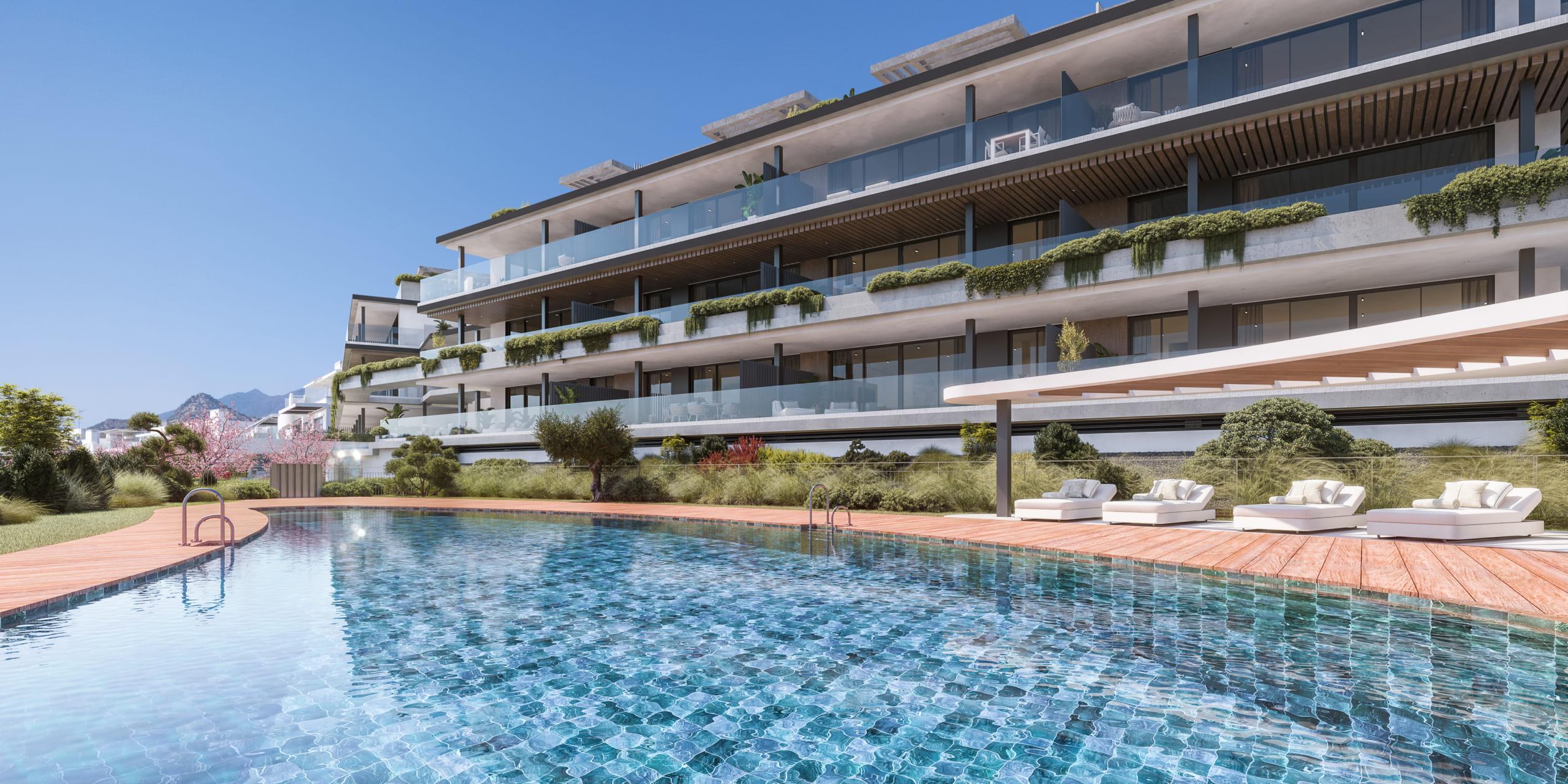 Exterior facade of apartment building in Cancelada, Estepona