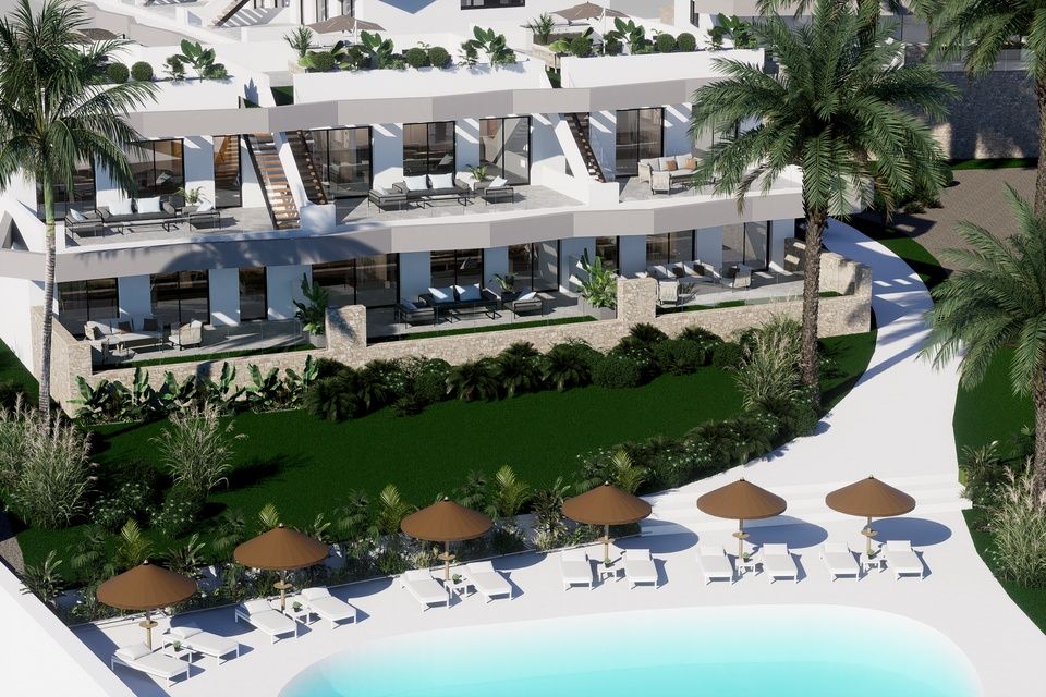 Exterior facade of new-build bungalow development, Balcón de Finestrat