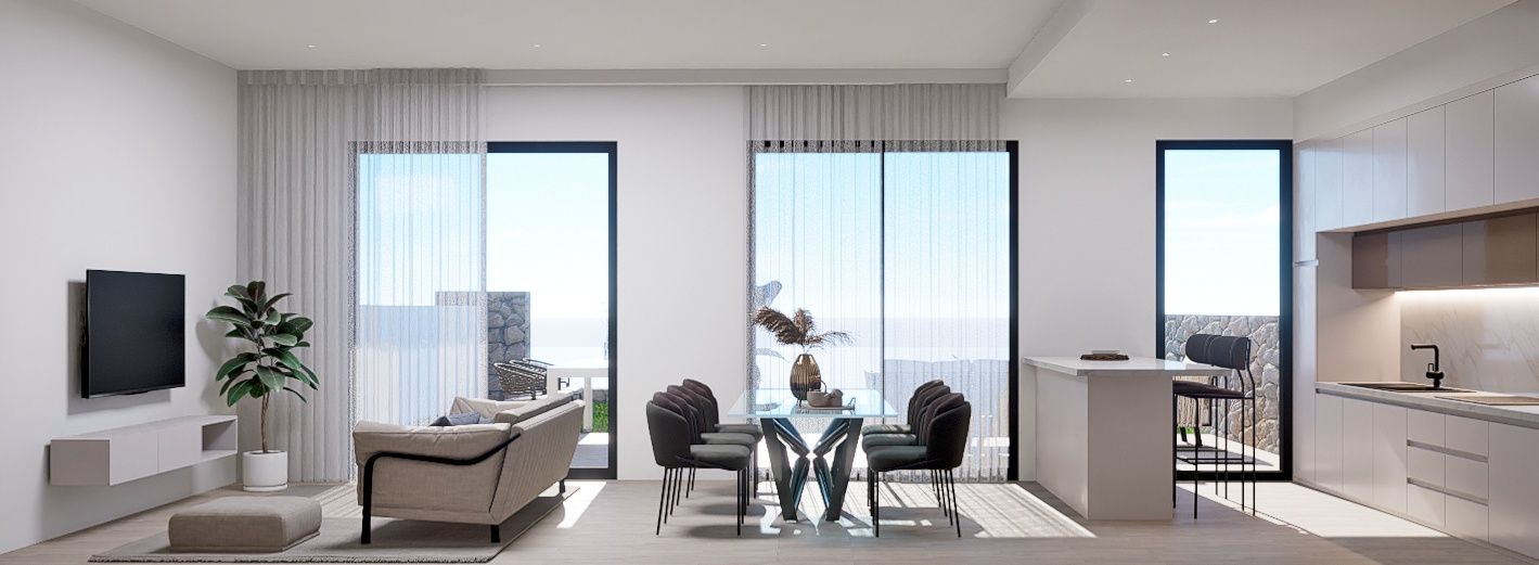Porcelain tile flooring in living room, new-build bungalow, Balcón de Finestrat