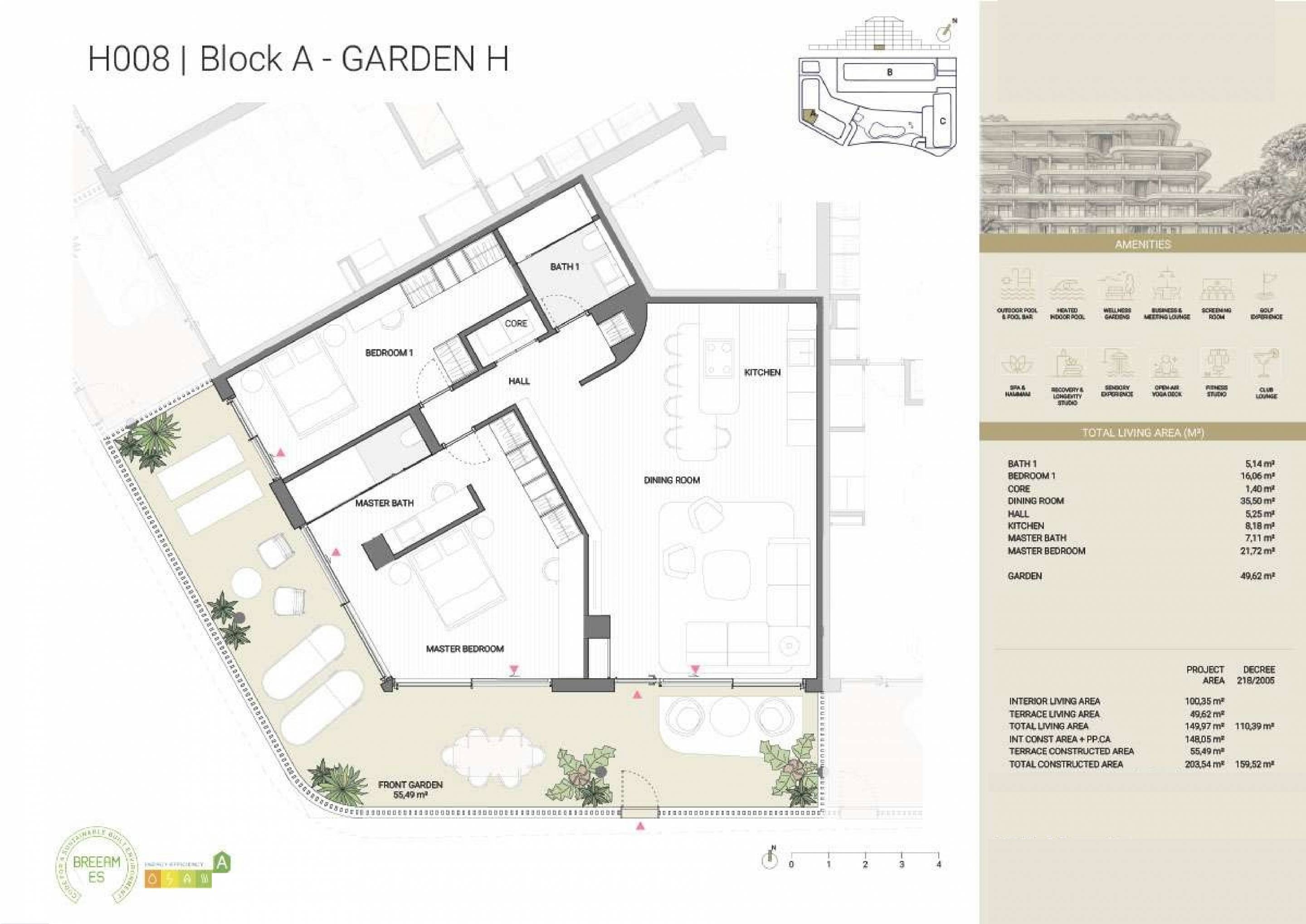 Floor plan of 2-bedroom ground-floor apartment, Los Boliches, Fuengirola