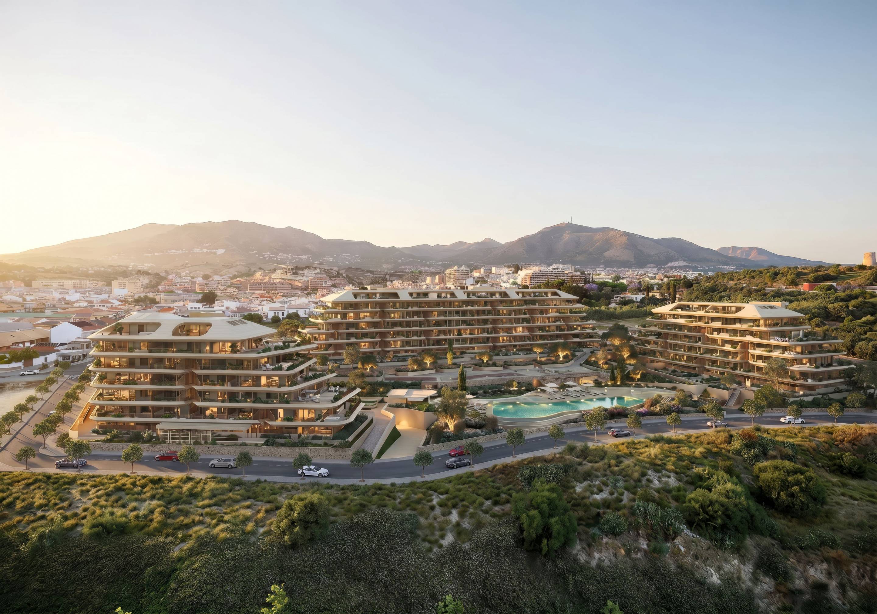 Open-plan living and dining area in 2-bedroom new-build apartment, Los Boliches, Fuengirola