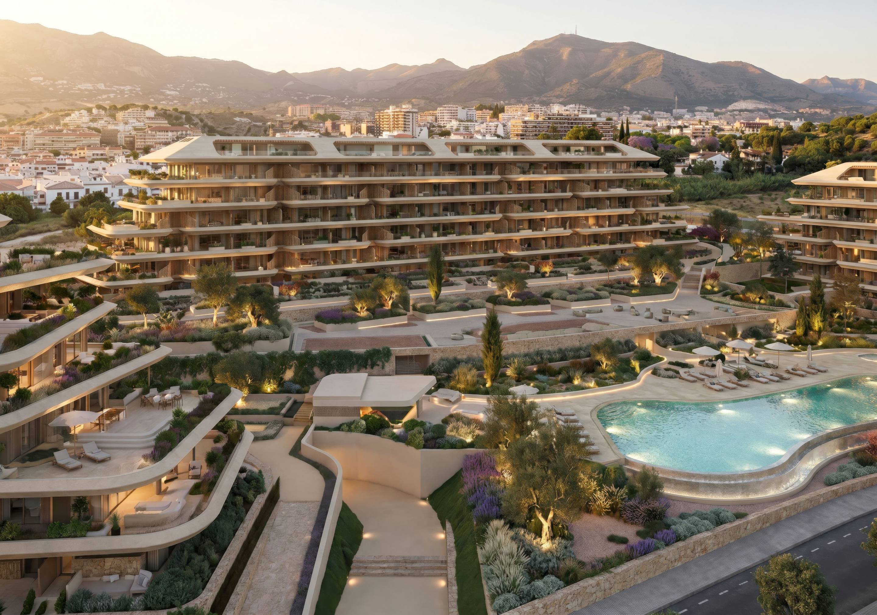 Ground-level landscaping at residential complex, Los Boliches, Fuengirola