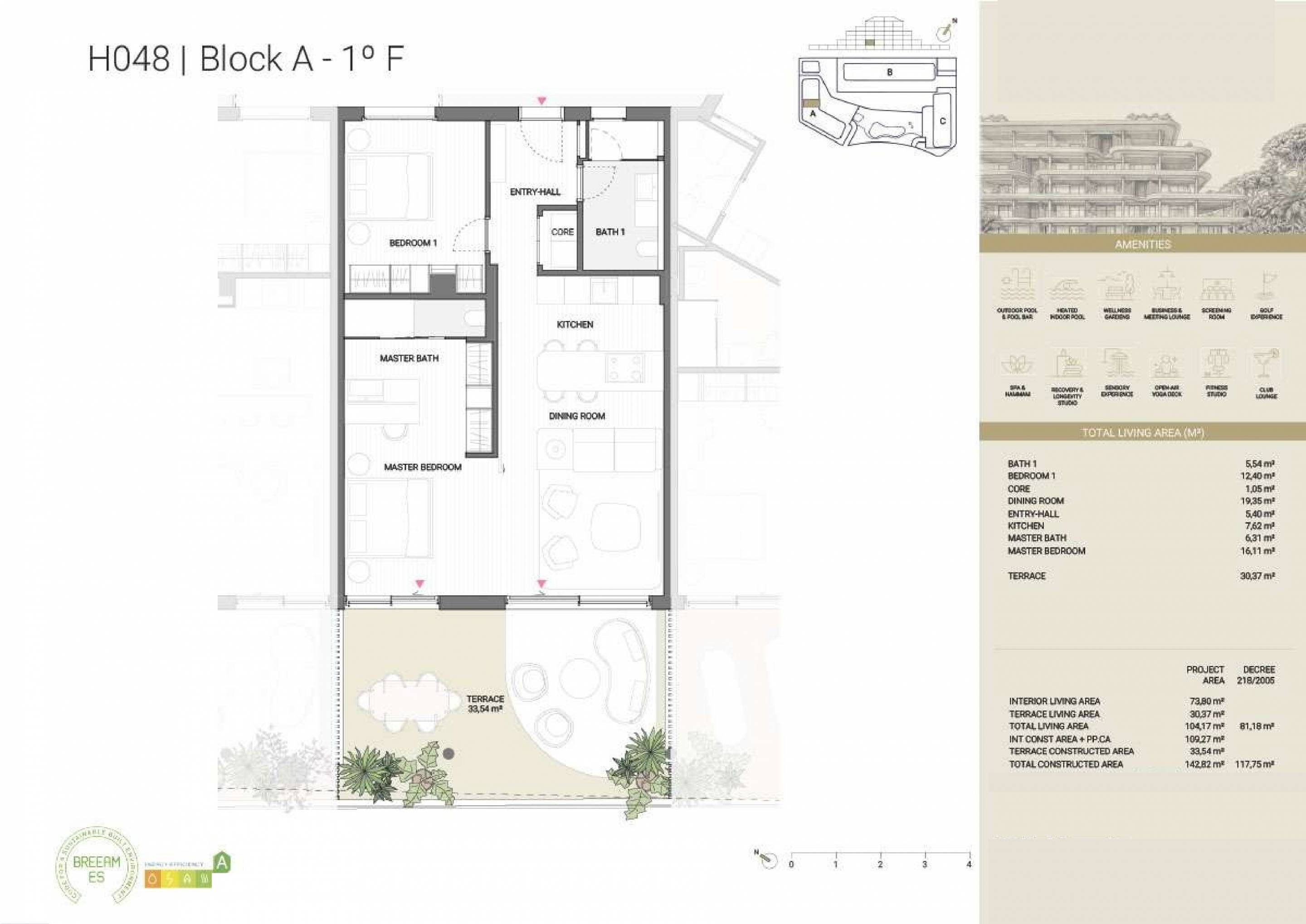 Floor plan of 2-bedroom first-floor apartment in Los Boliches, Fuengirola