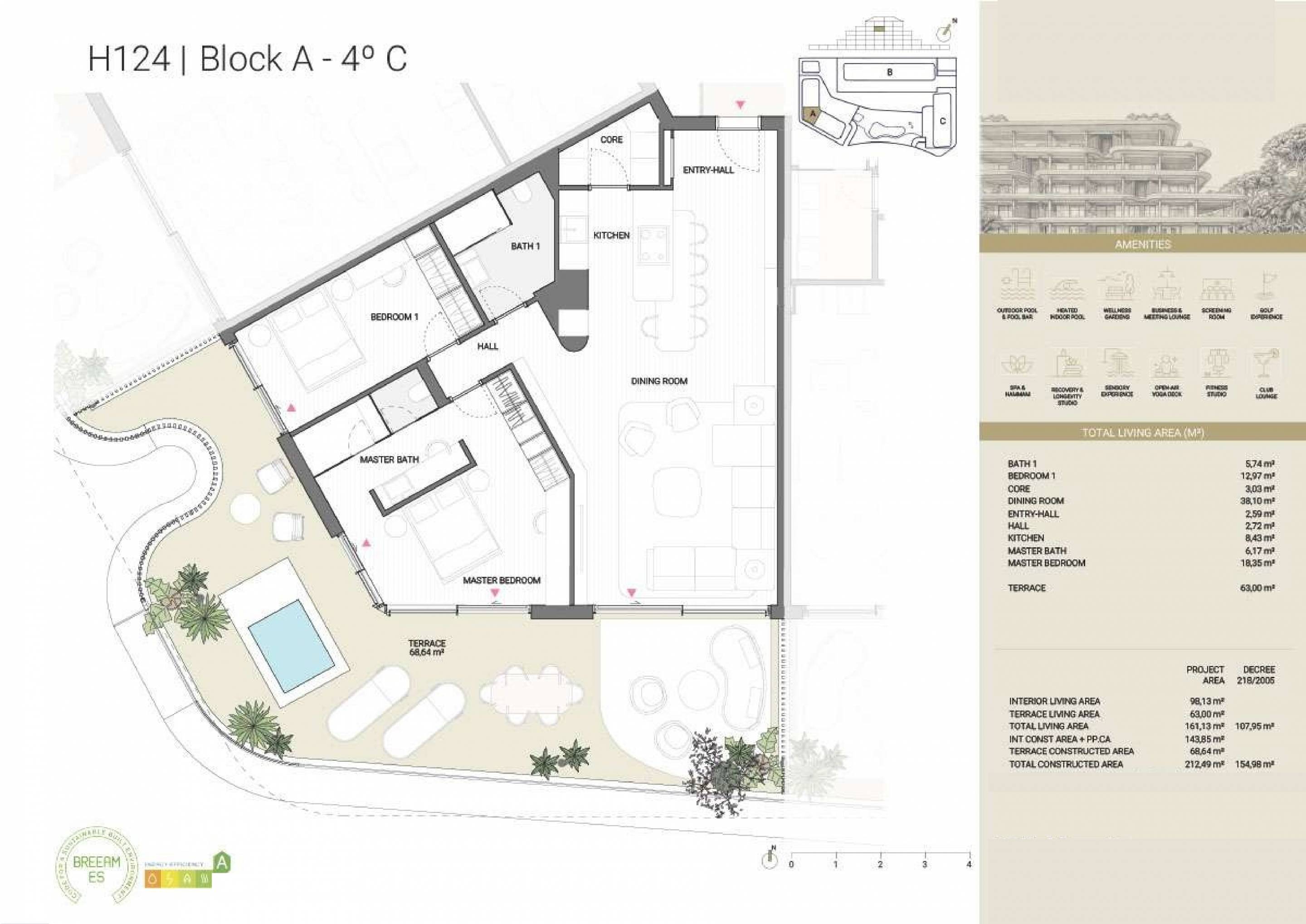 Floor plan of 2-bedroom apartment in Los Boliches residential complex, Fuengirola