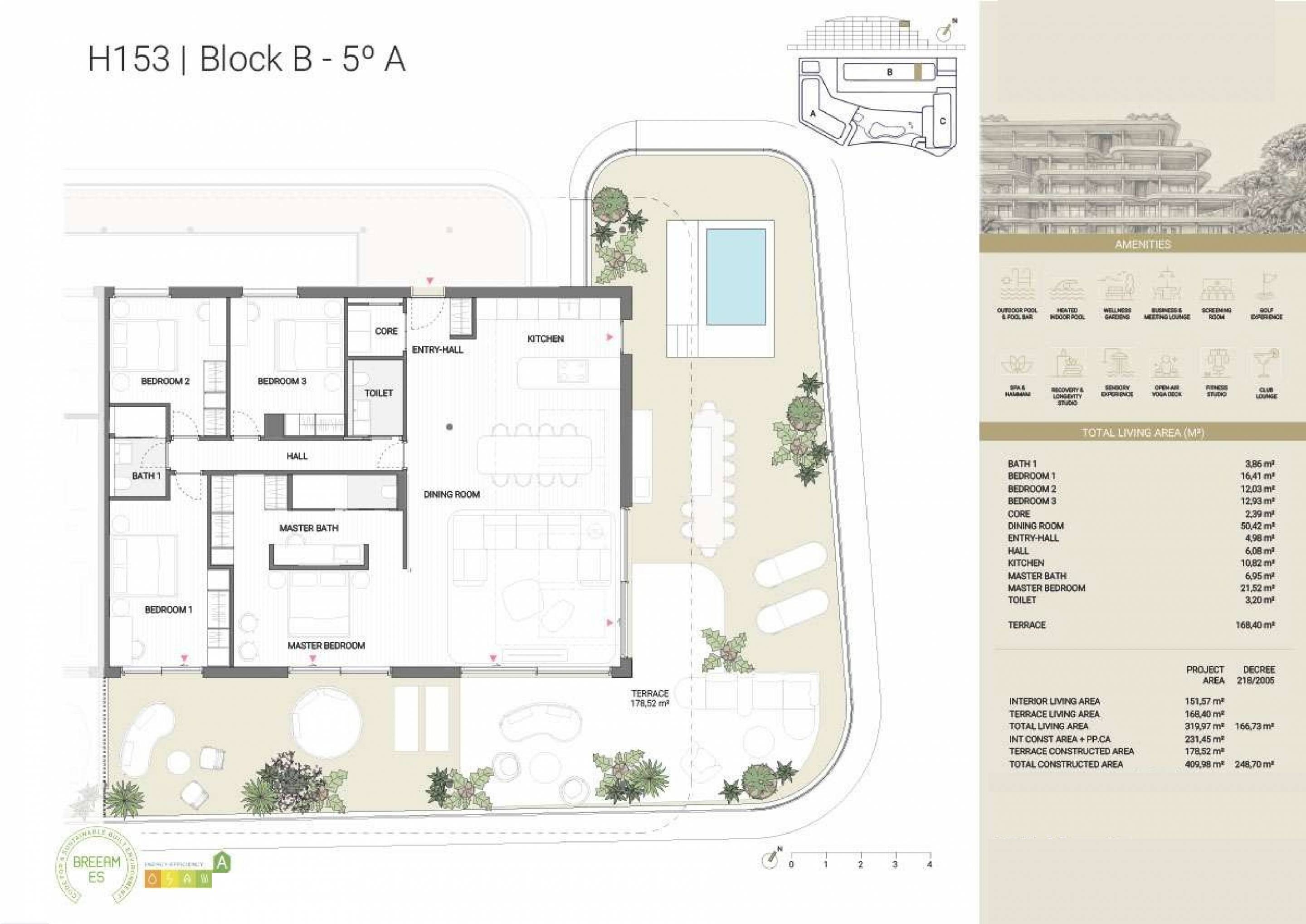 Floor plan of 4-bedroom top-floor apartment in Los Boliches, Fuengirola