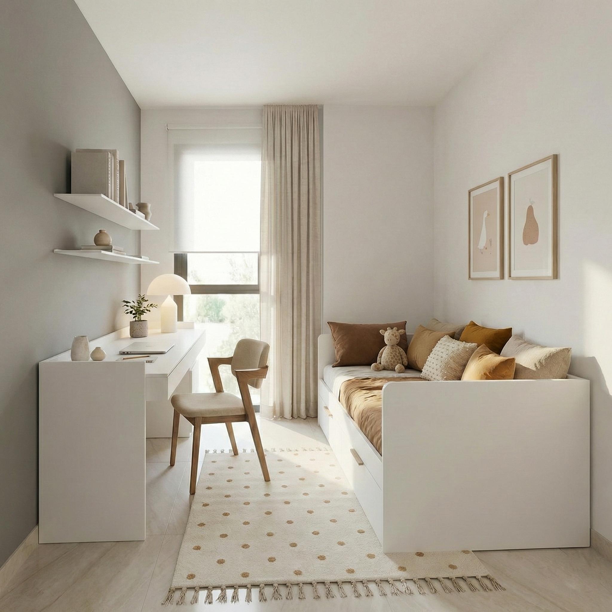 Living area with staircase access to upper solarium, 2-bedroom penthouse, Pueblo 4