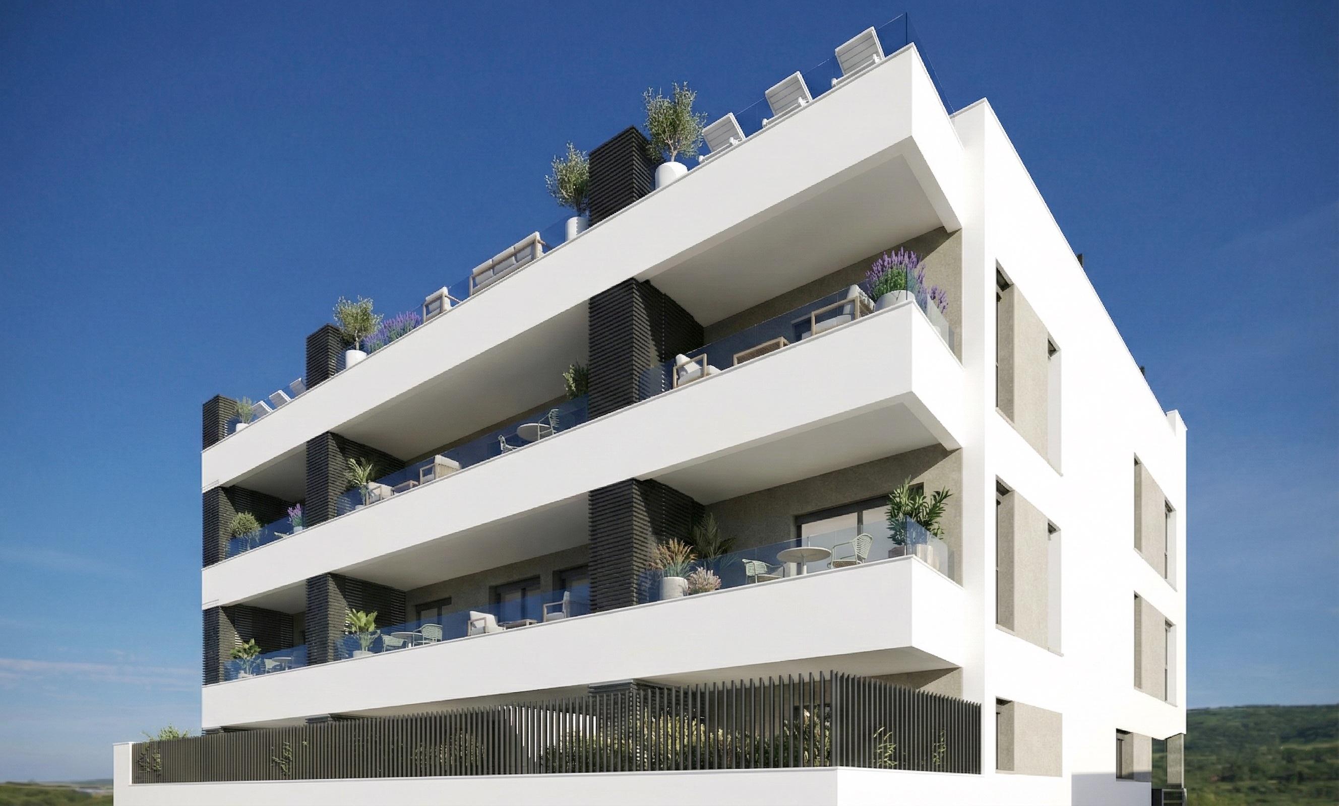 Exterior landscaping around new-build residential complex, Pueblo 4, Benijofar
