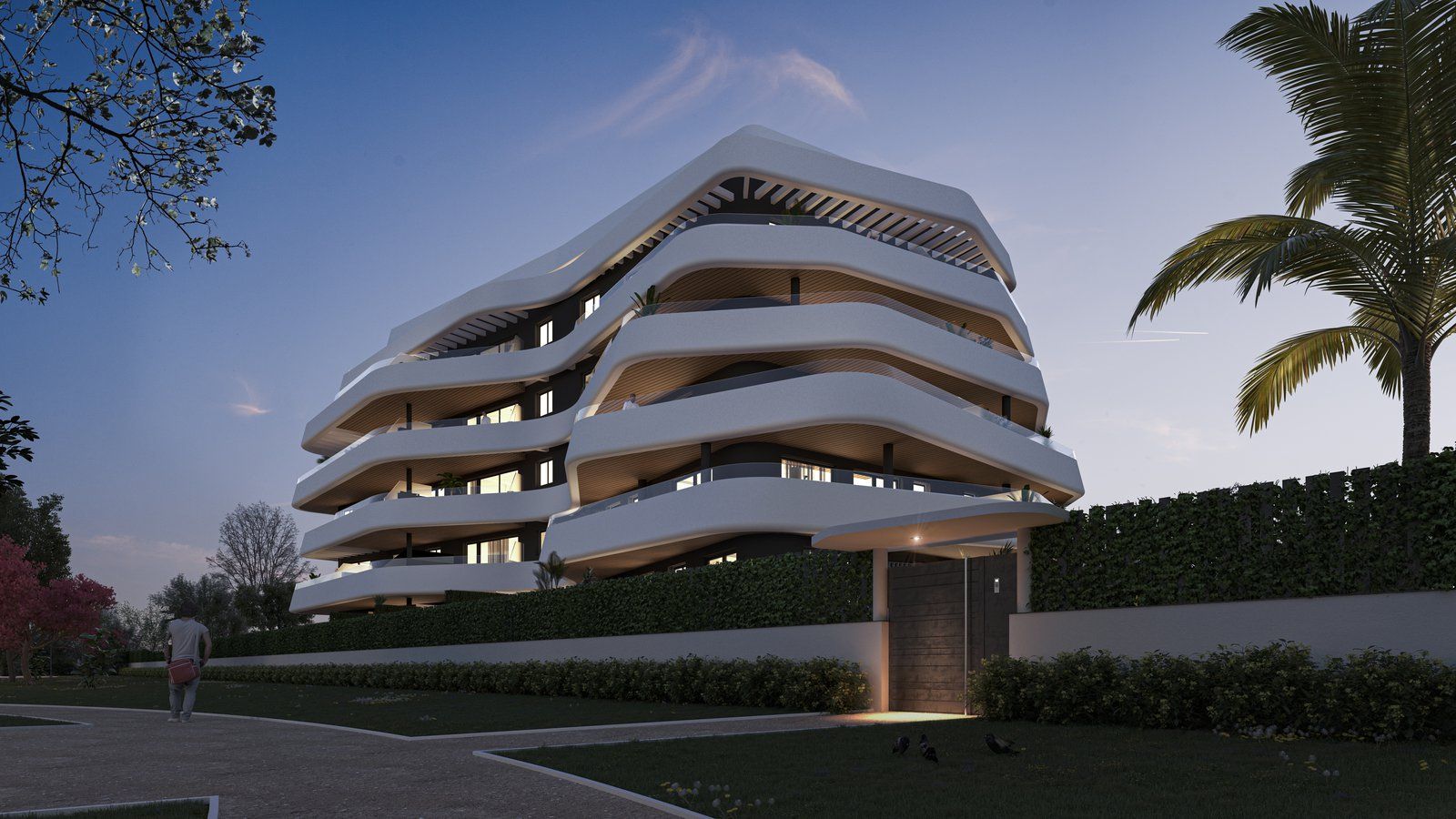 Outdoor communal seating area, new-build development, Los Alamos, Torremolinos