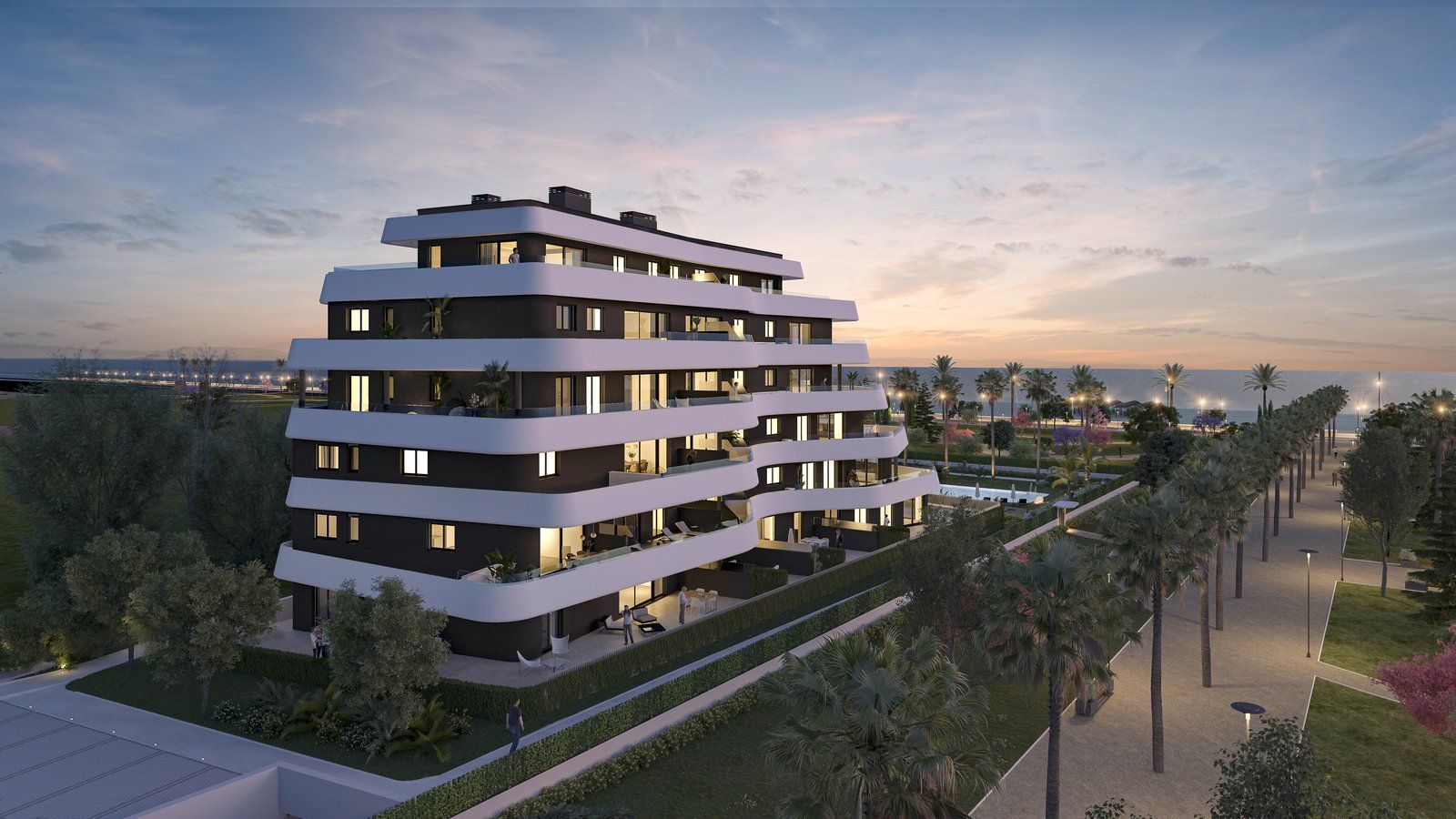 Open-plan living area in 2-bedroom new-build apartment, Los Alamos, Torremolinos
