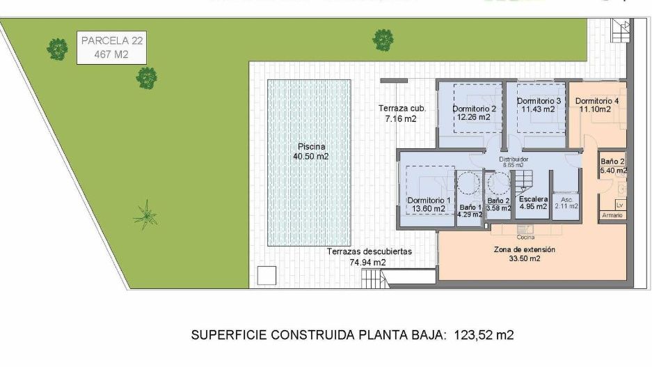 Floor plan showing ground floor layout of 4-bedroom villa, La Marquesa