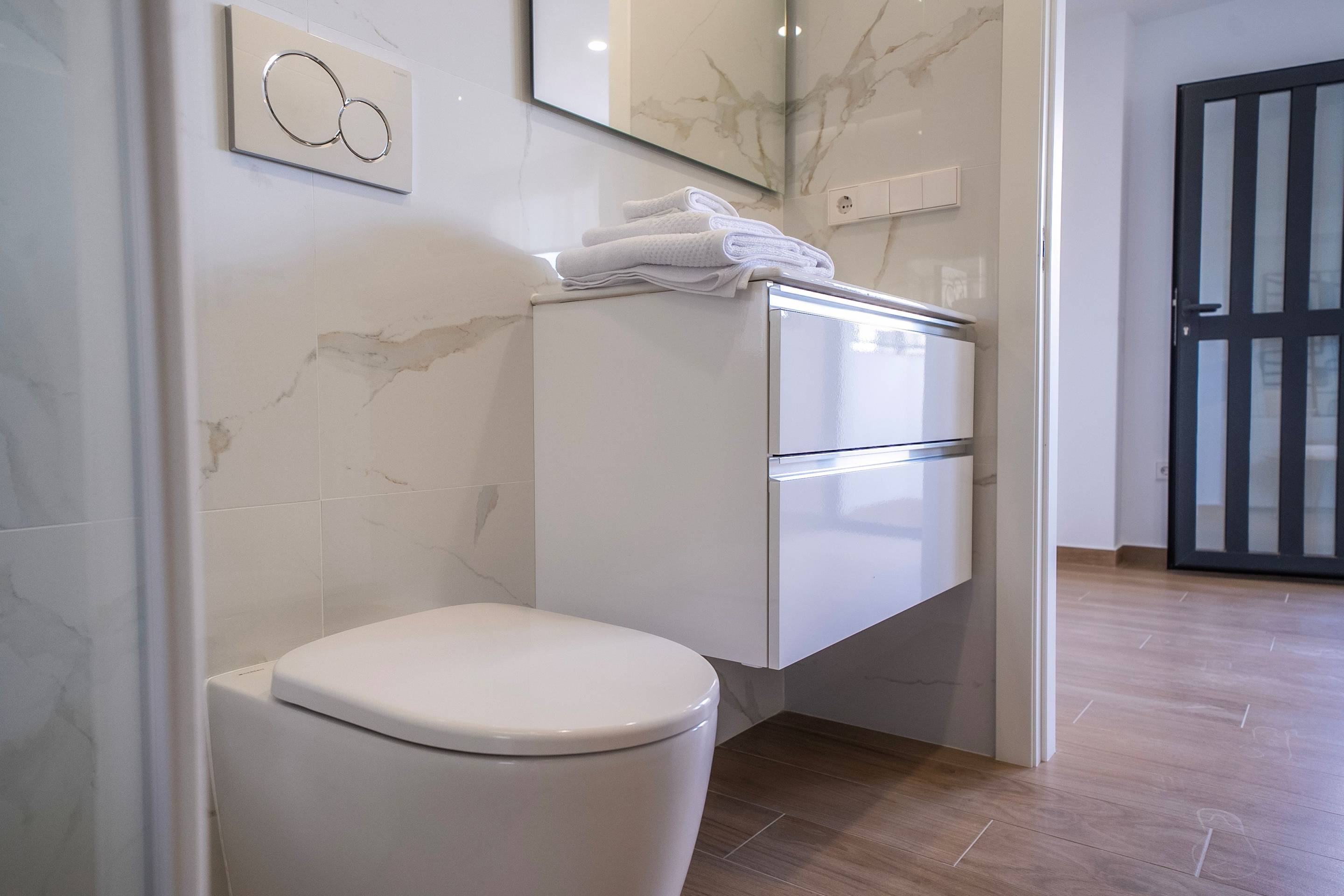 Internal staircase leading to solarium level in new-build villa in Algorfa