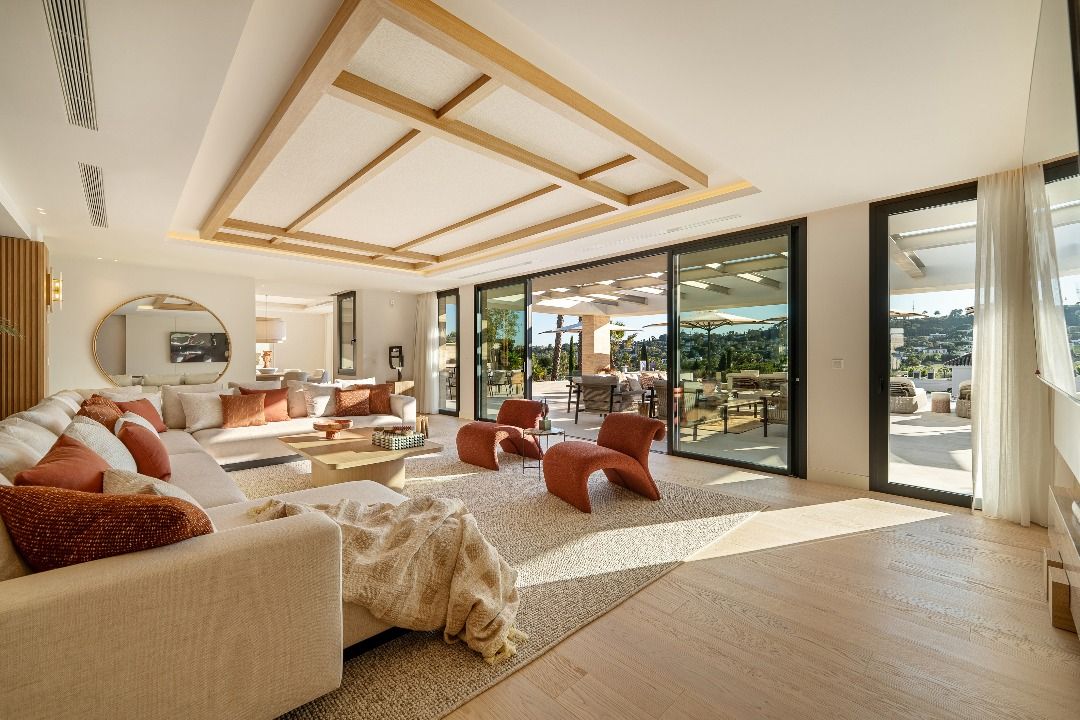 Evening exterior of new-build villa in Aloha, Marbella
