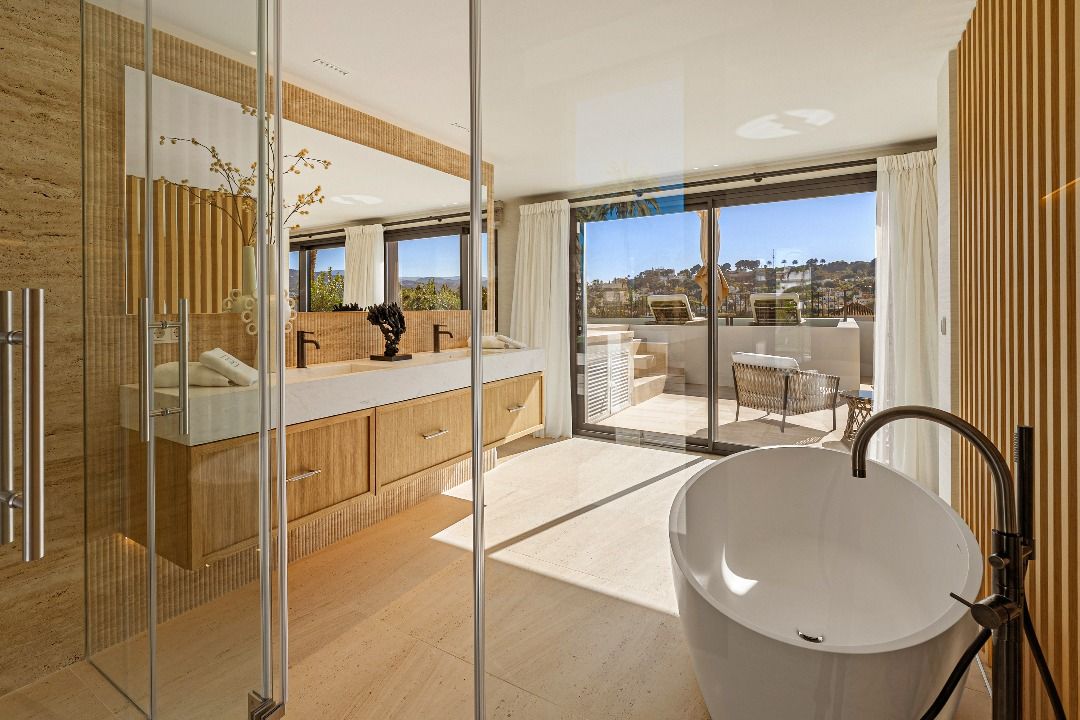 View from upper terrace of new-build villa in Aloha, Marbella