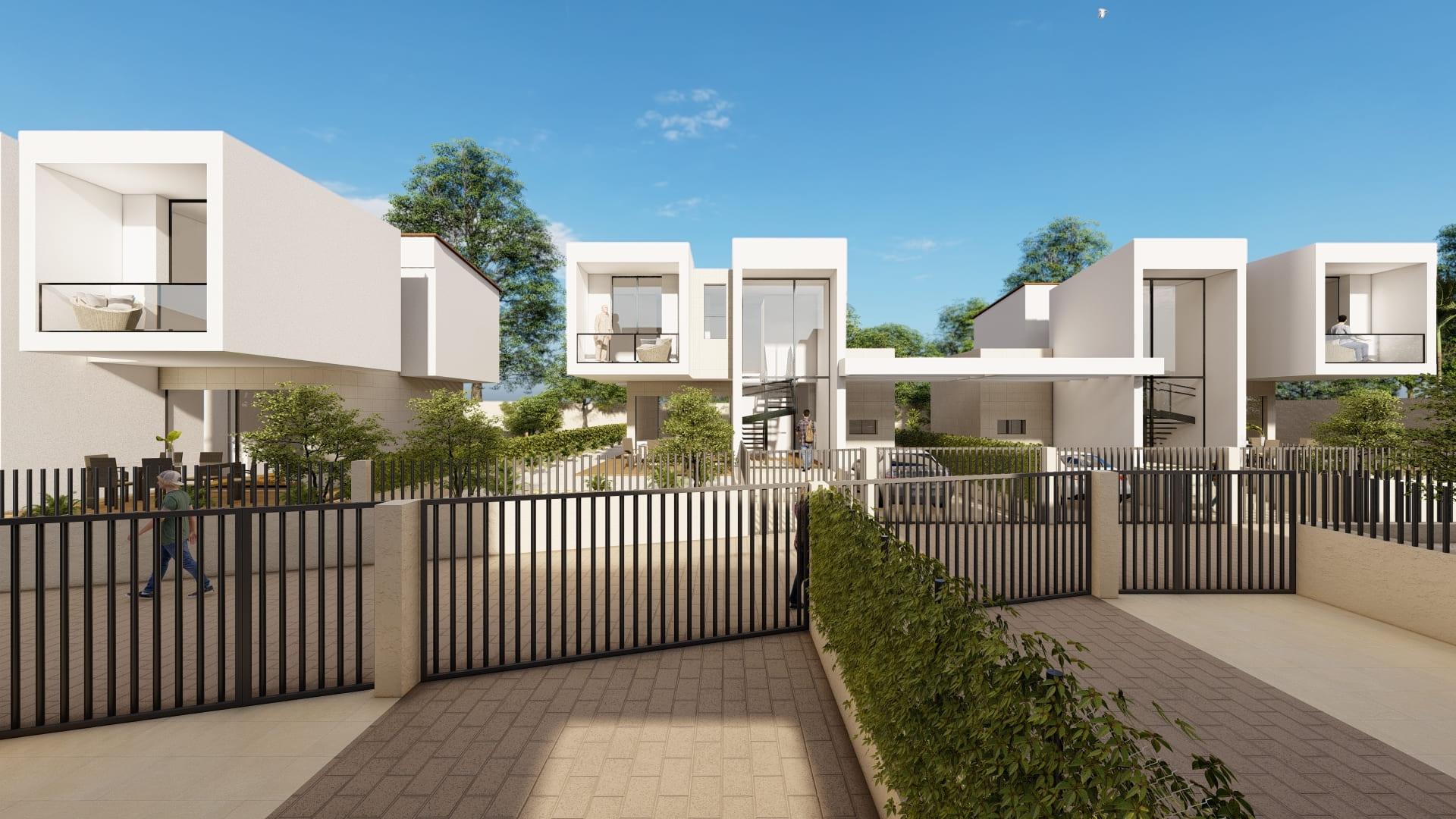Side elevation of new-build villa showing plot boundary in Montebello, La Nucía