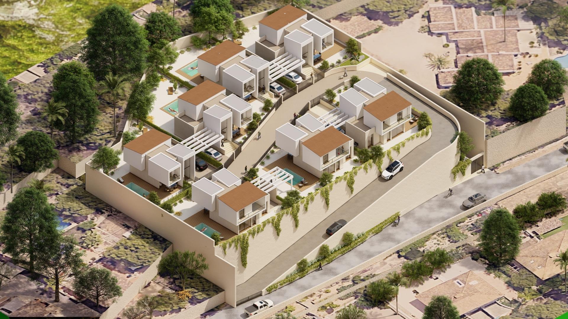 Front facade of 3-bedroom new-build villa on 336m2 plot in Montebello, La Nucía