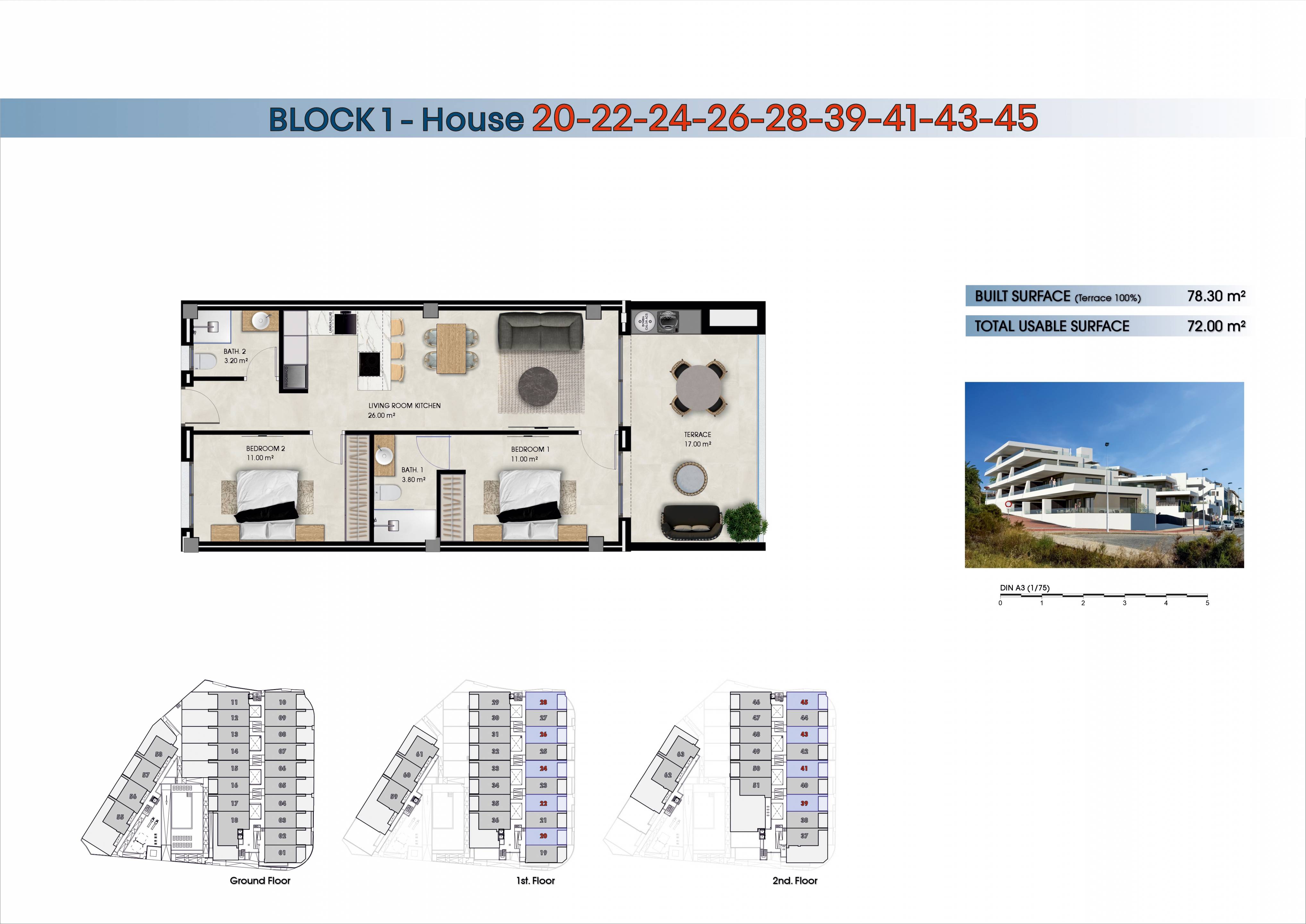 Floor plan of 2-bedroom, 2-bathroom apartment in El Pinet, La Marina