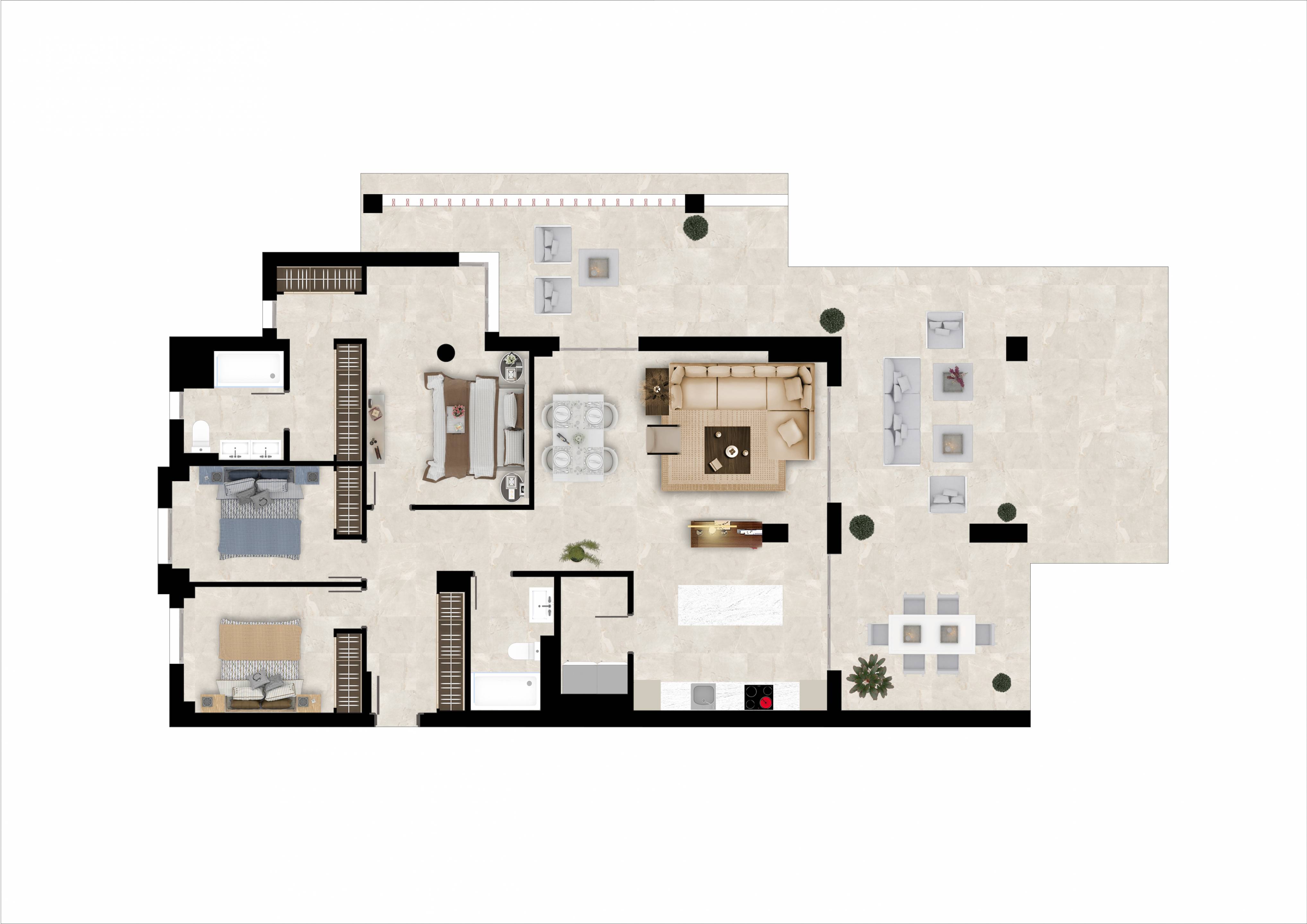 Floor plan of 3-bedroom apartment in El Paraíso new-build development, Benahavis