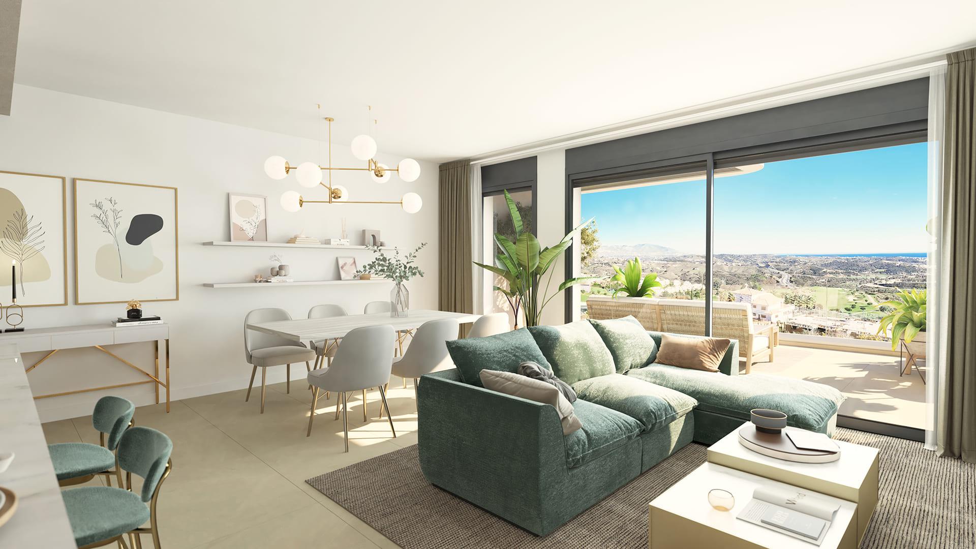 Kitchen with cabinetry and worktops in 2-bedroom new-build penthouse, Riviera del Sol, Mijas