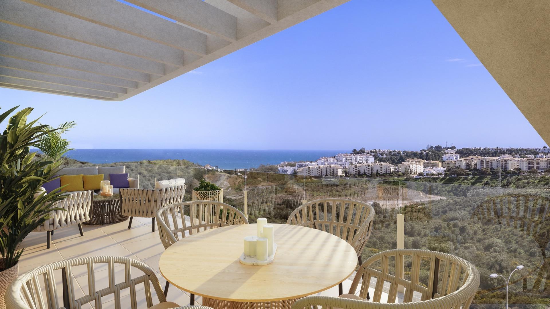 Communal pool area in new-build development, La Cala de Mijas