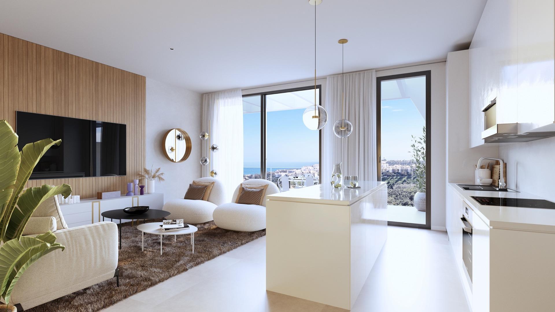 Building entrance and exterior of new-build penthouse development, La Cala de Mijas
