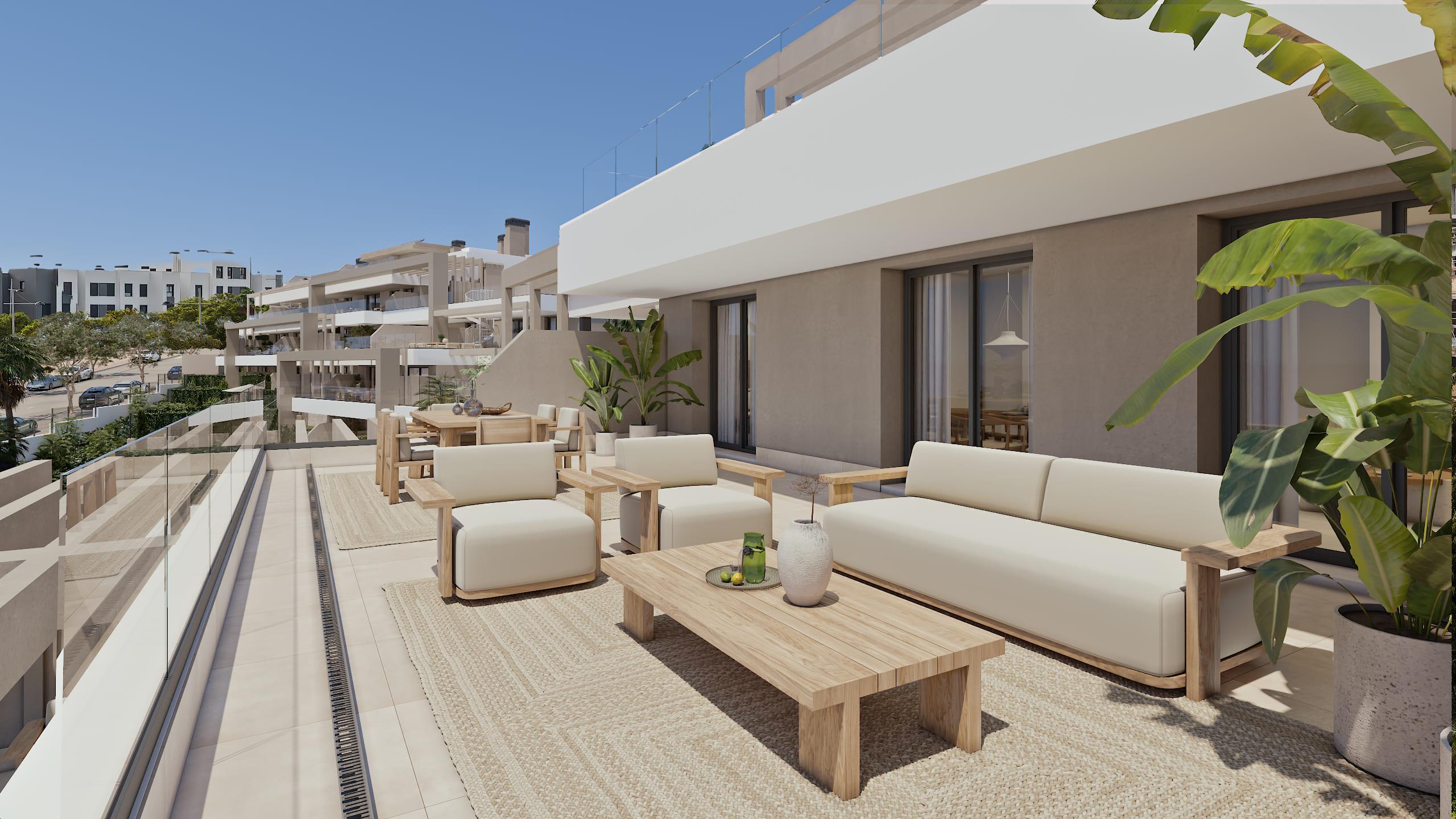 Development CGI render showing building exterior, Las Mesas