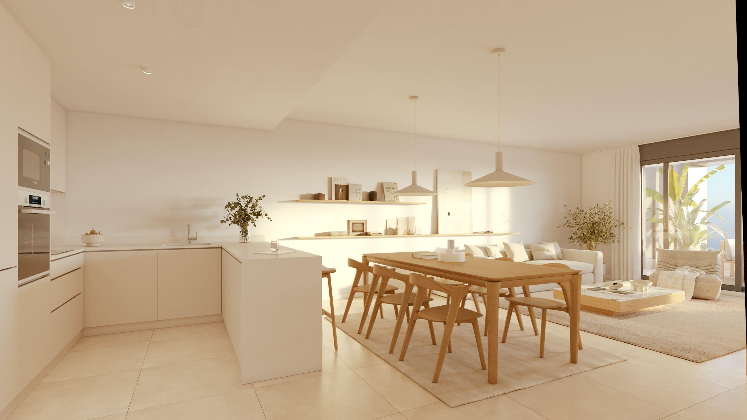 Kitchen with fitted units in new-build penthouse, Las Mesas, Estepona