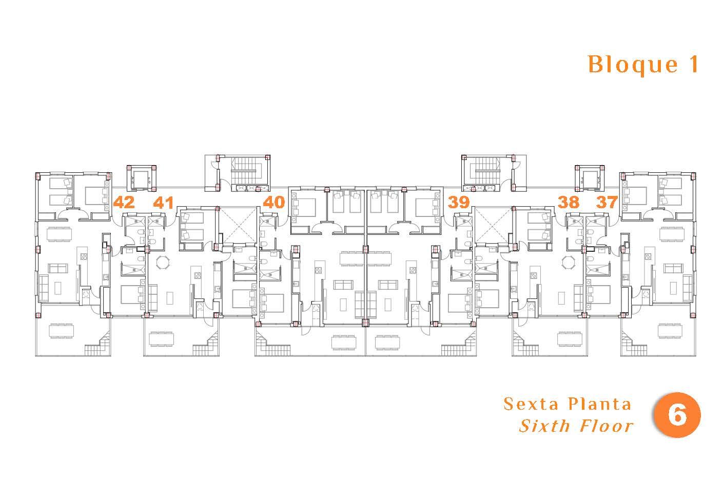 Second floor plan of 3-bedroom penthouse, Pueblo, San Miguel De Salinas