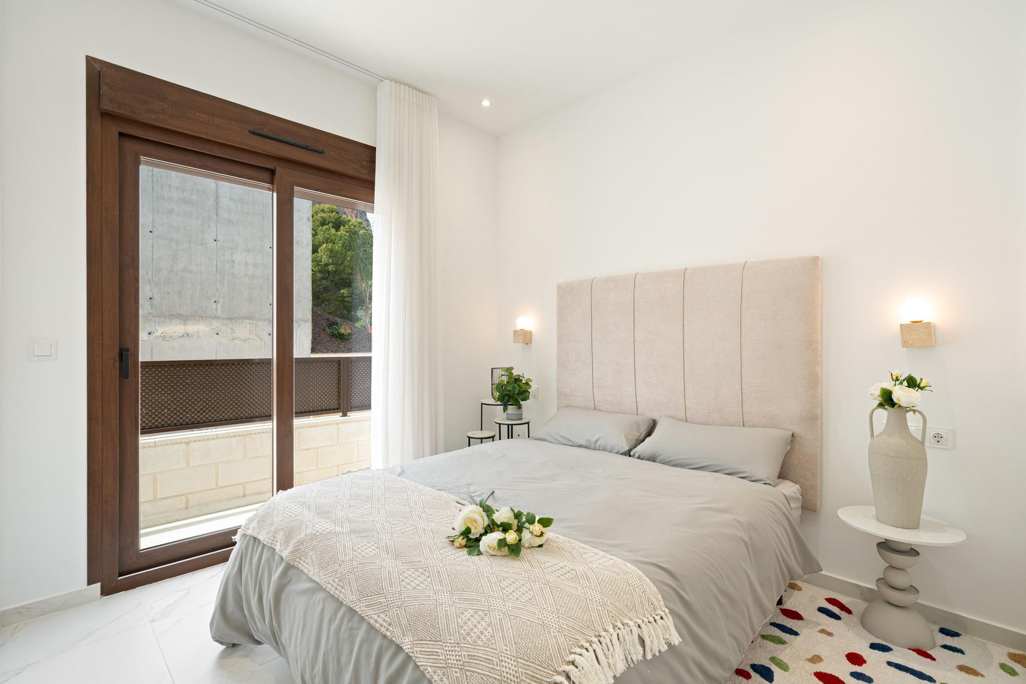 Bedroom window with natural light in new-build villa, Pla de Cantal, Polop