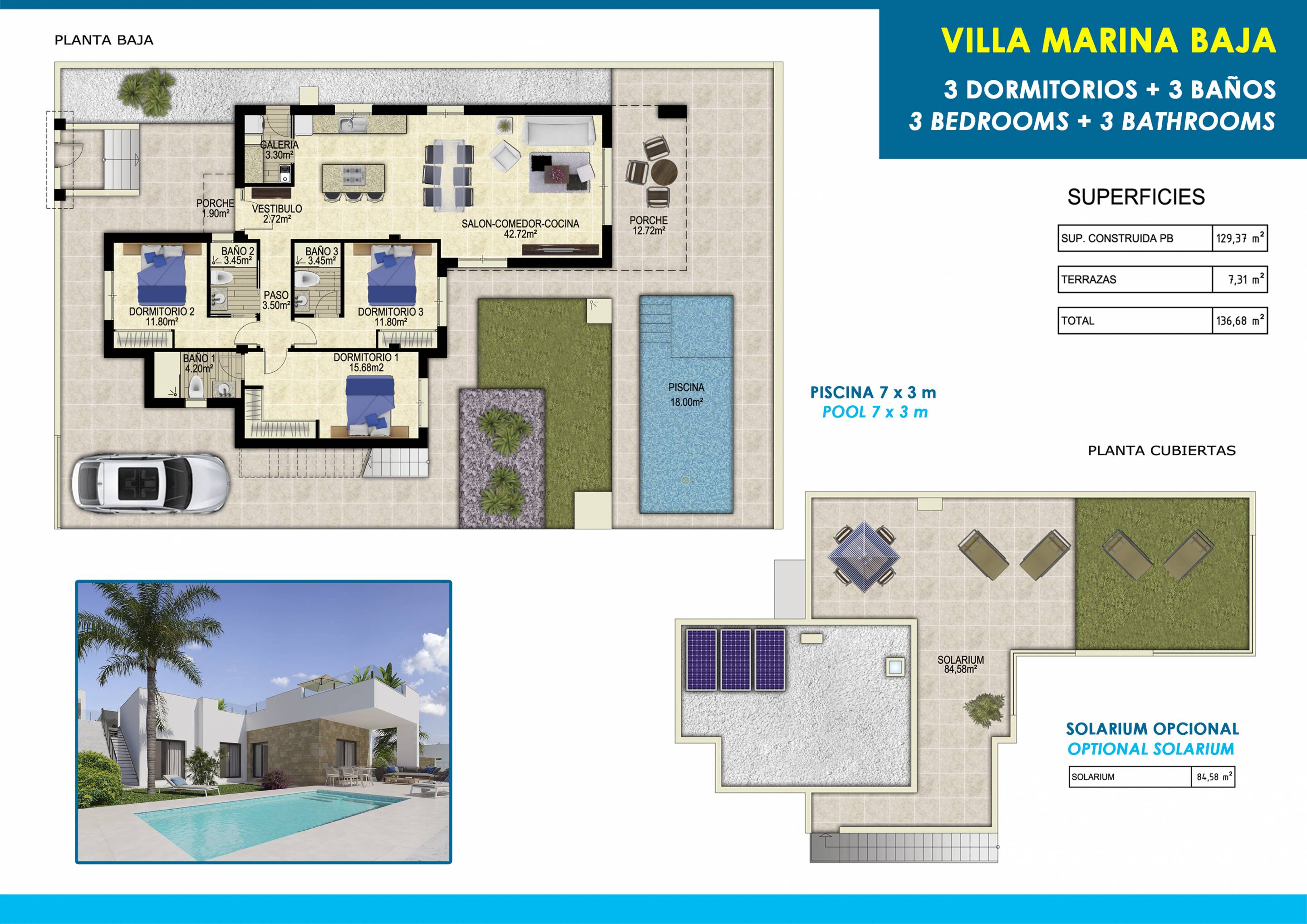 Floor plan of 3-bedroom new-build villa on 494m2 plot, Pla de Cantal, Polop