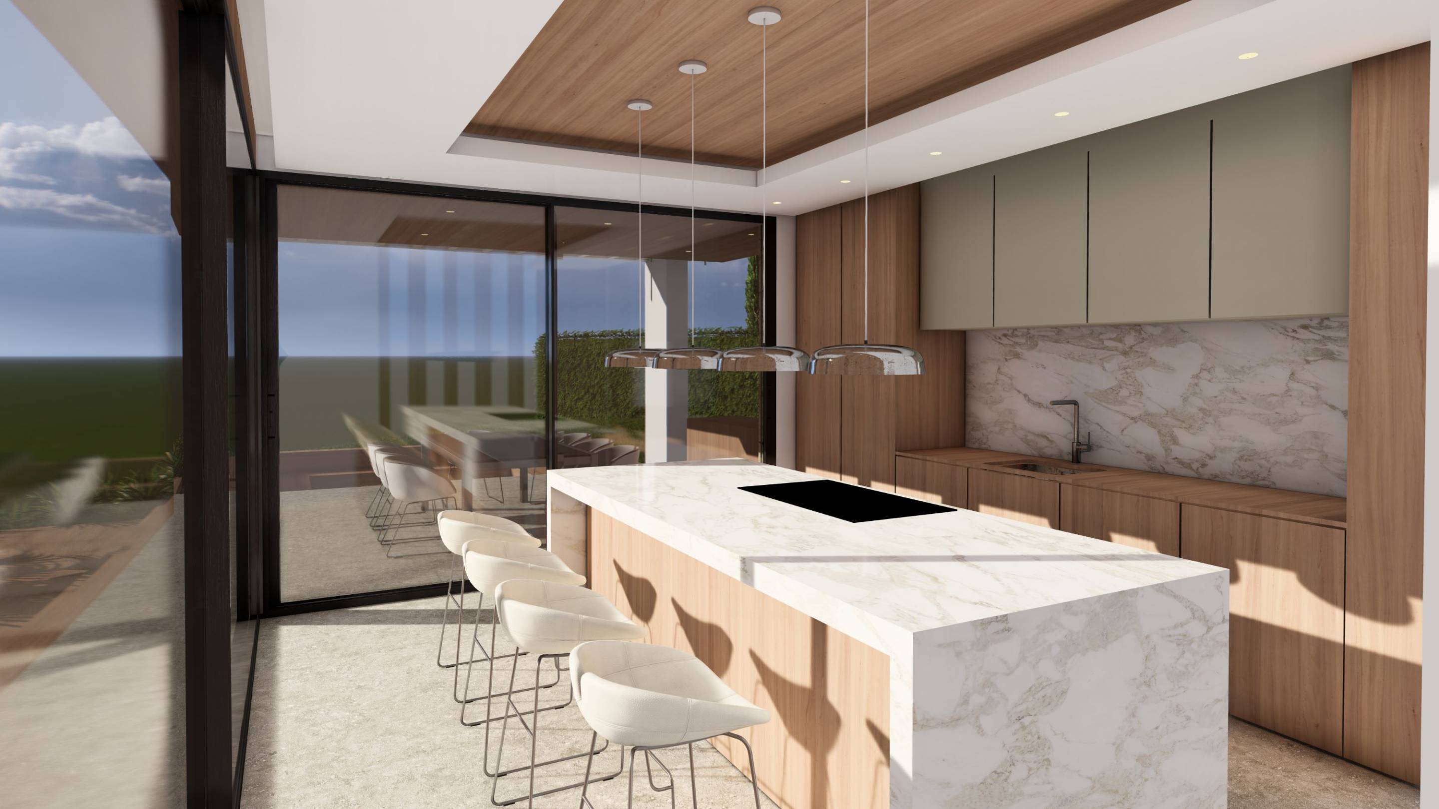 Double bedroom with floor-to-ceiling windows in 5-bedroom new-build villa, Los Flamingos