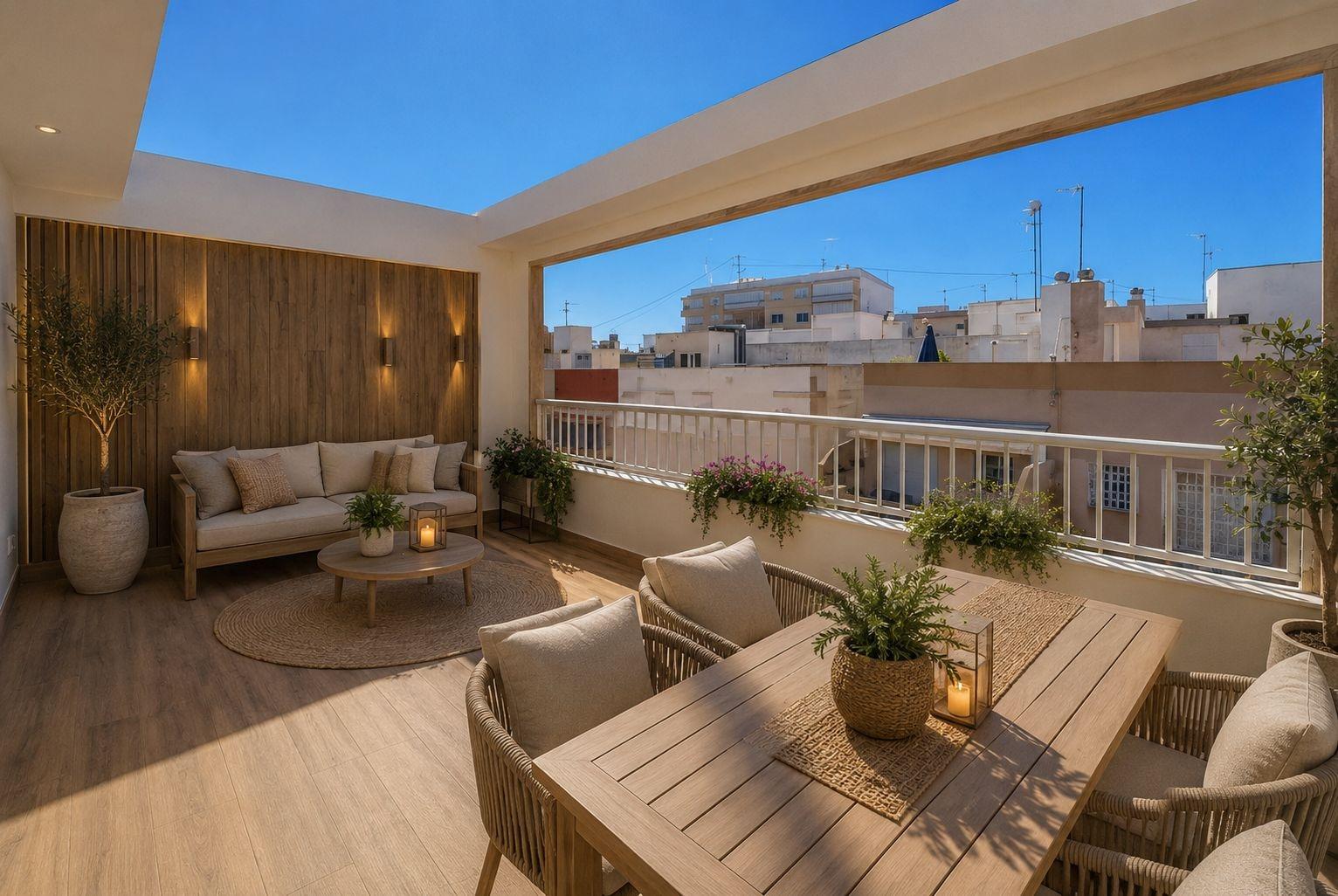 Living room with direct access to south-facing terrace, 3-bedroom apartment, Playa del Cura
