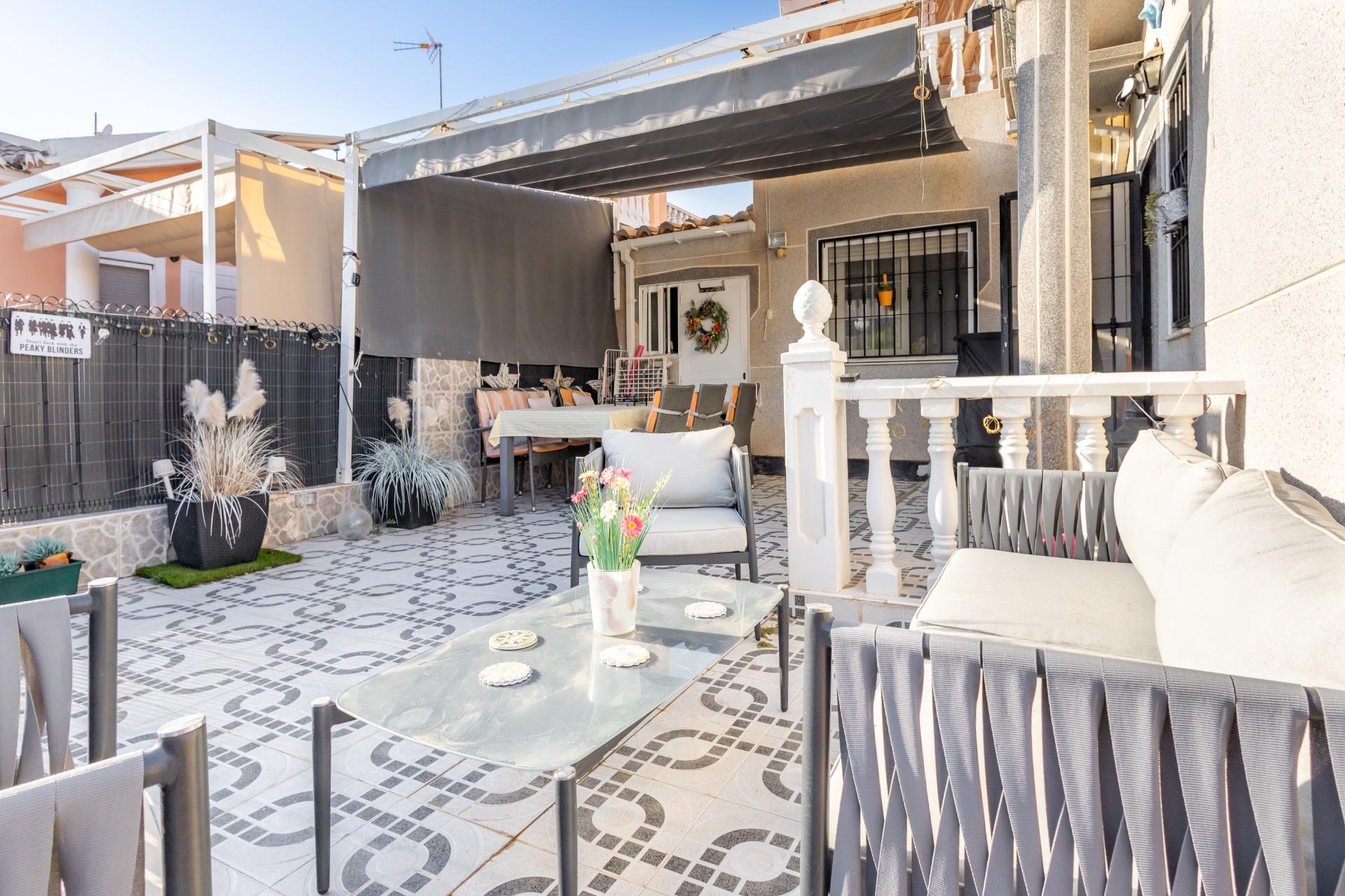 South-facing 12m2 terrace of 3-bedroom townhouse in La Siesta, Torrevieja
