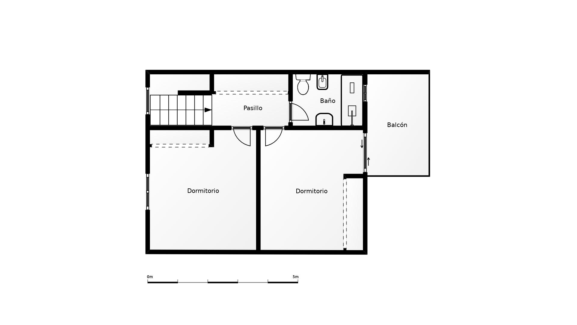 Upper-floor plan of 3-bedroom townhouse in Playa Flamenca