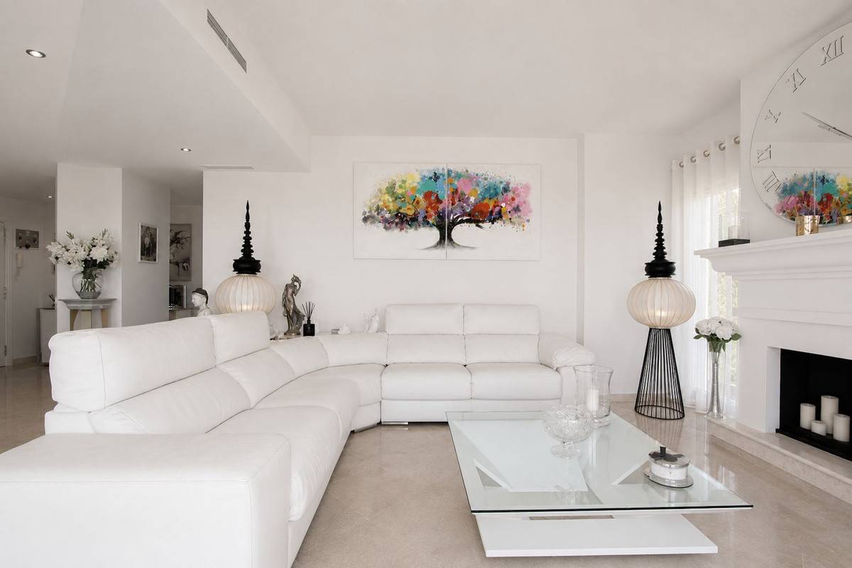 Dining area adjacent to wraparound terrace, 3-bedroom duplex penthouse, Elviria Hills