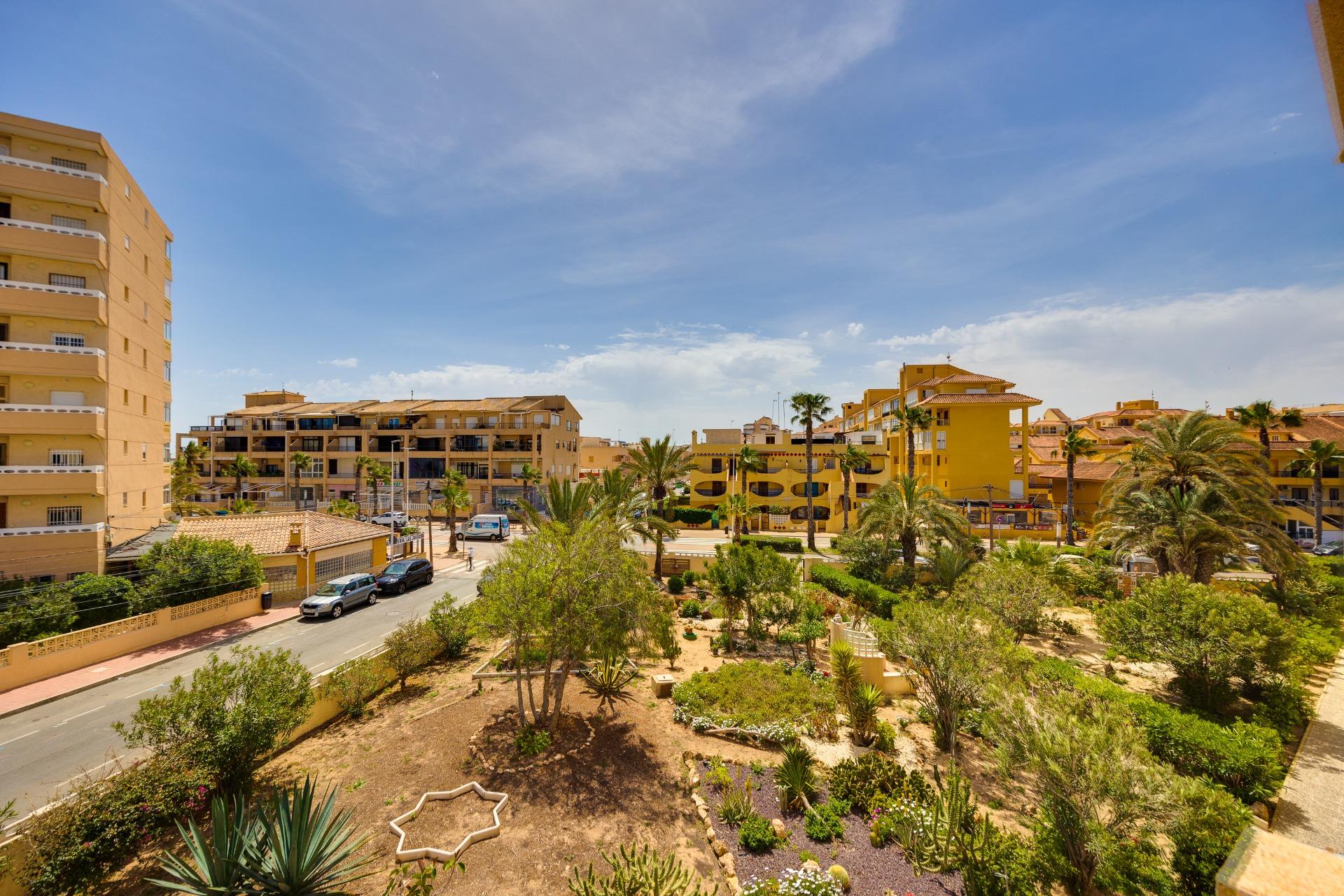Furnished living room with sofa and table in 1-bedroom apartment, La Mata