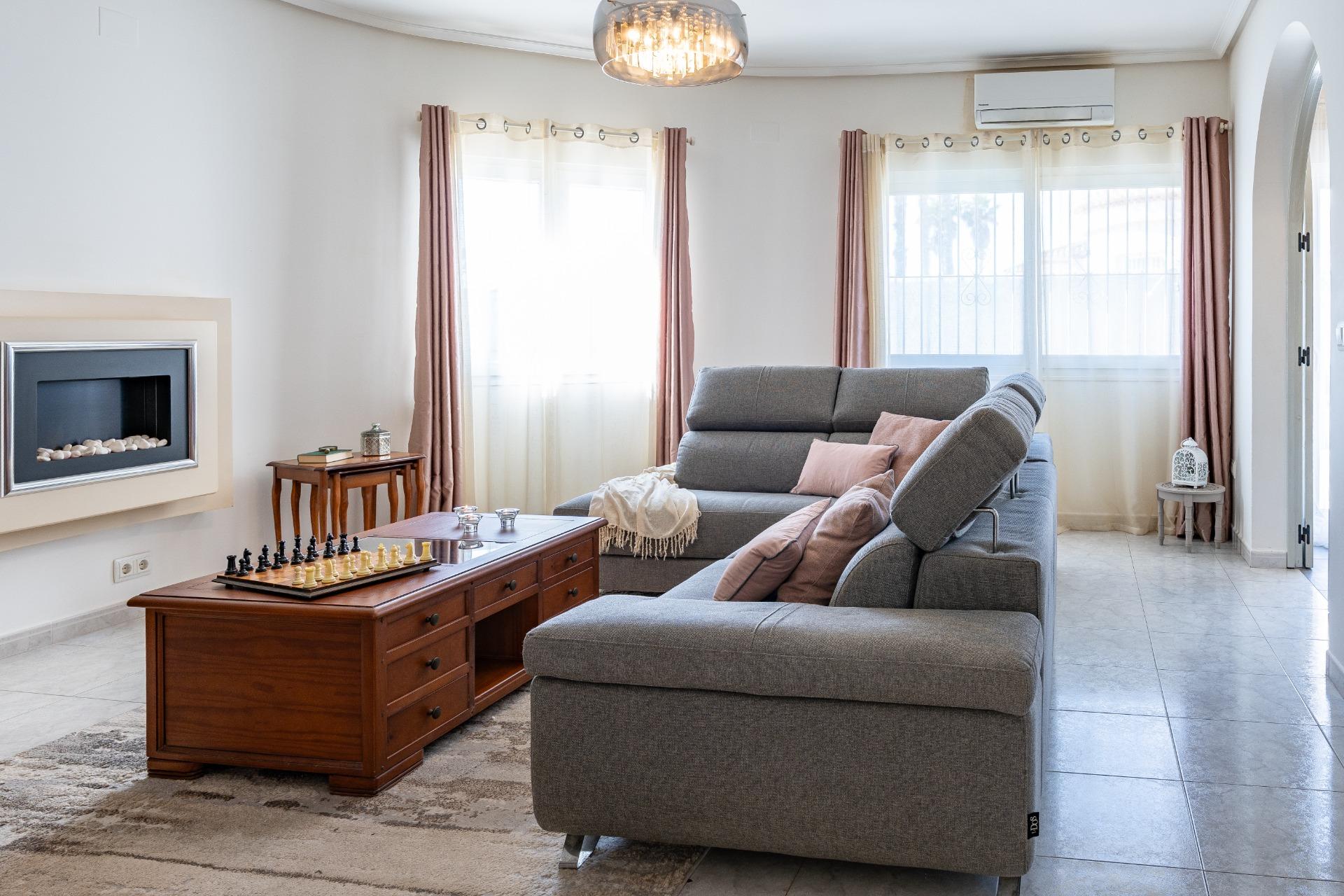 South-facing windows in living room of detached villa, Playa Flamenca, Orihuela Costa
